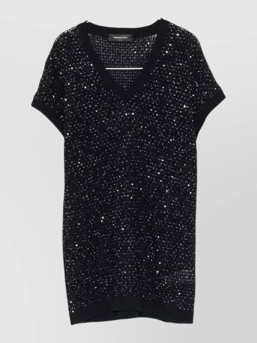 Fabiana Filippi Embellished v-neck short-sleeve top