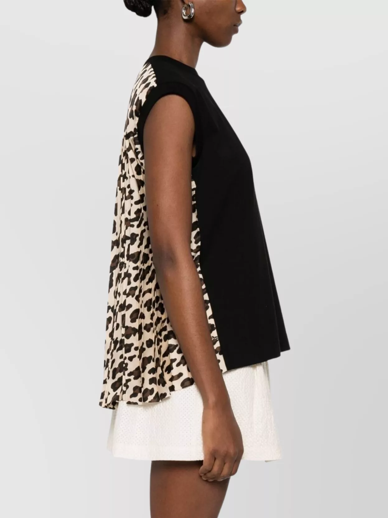 Shop Sacai Animal Print Cap Sleeve Top