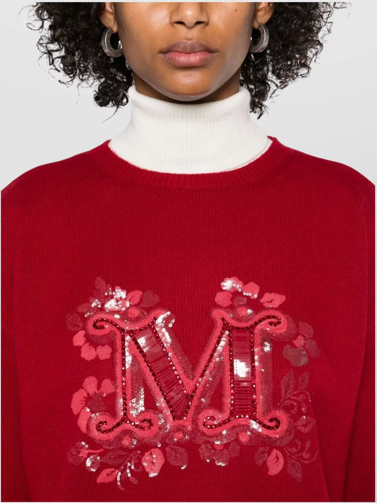 Max Mara Crew Neck Embroidered Floral Sequin Top