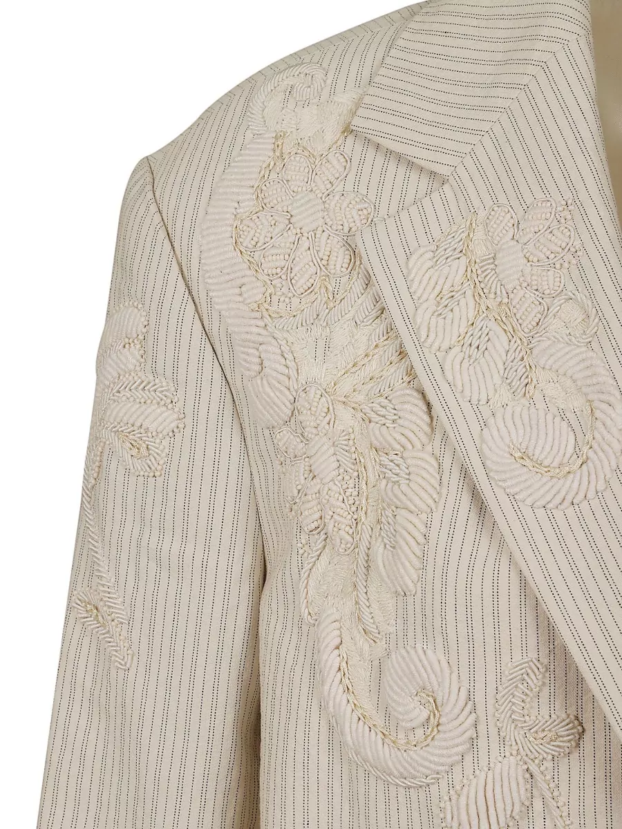 Dries Van Noten Embroidered Striped Single-Breasted Blazer