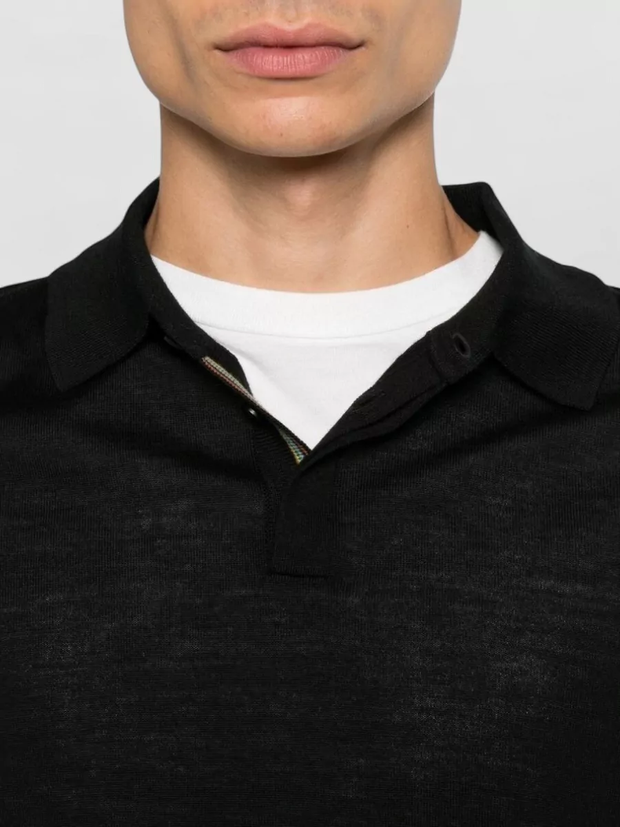 Paul Smith Merino Wool Slub-Knit Long-Sleeve Polo Shirt