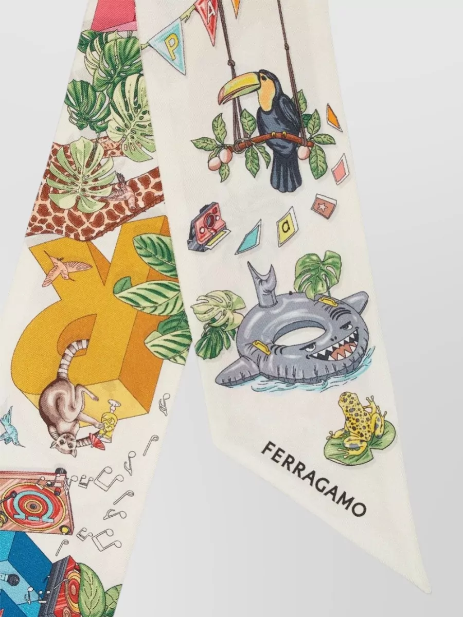 Ferragamo Silk Jungle Party Print Mini Bandeau Scarf