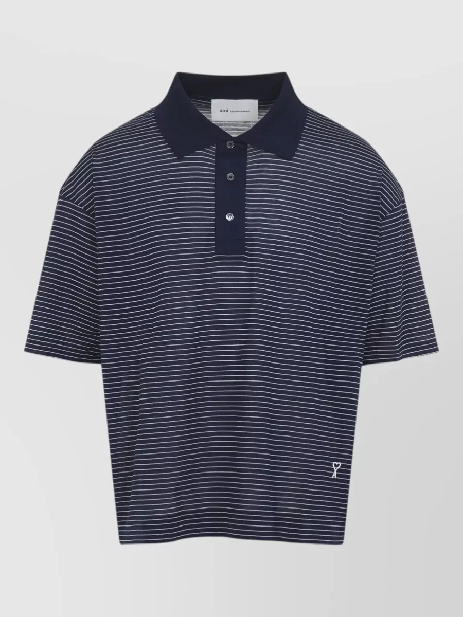 Ami Paris Striped Boxy Fit Cotton Polo Shirt