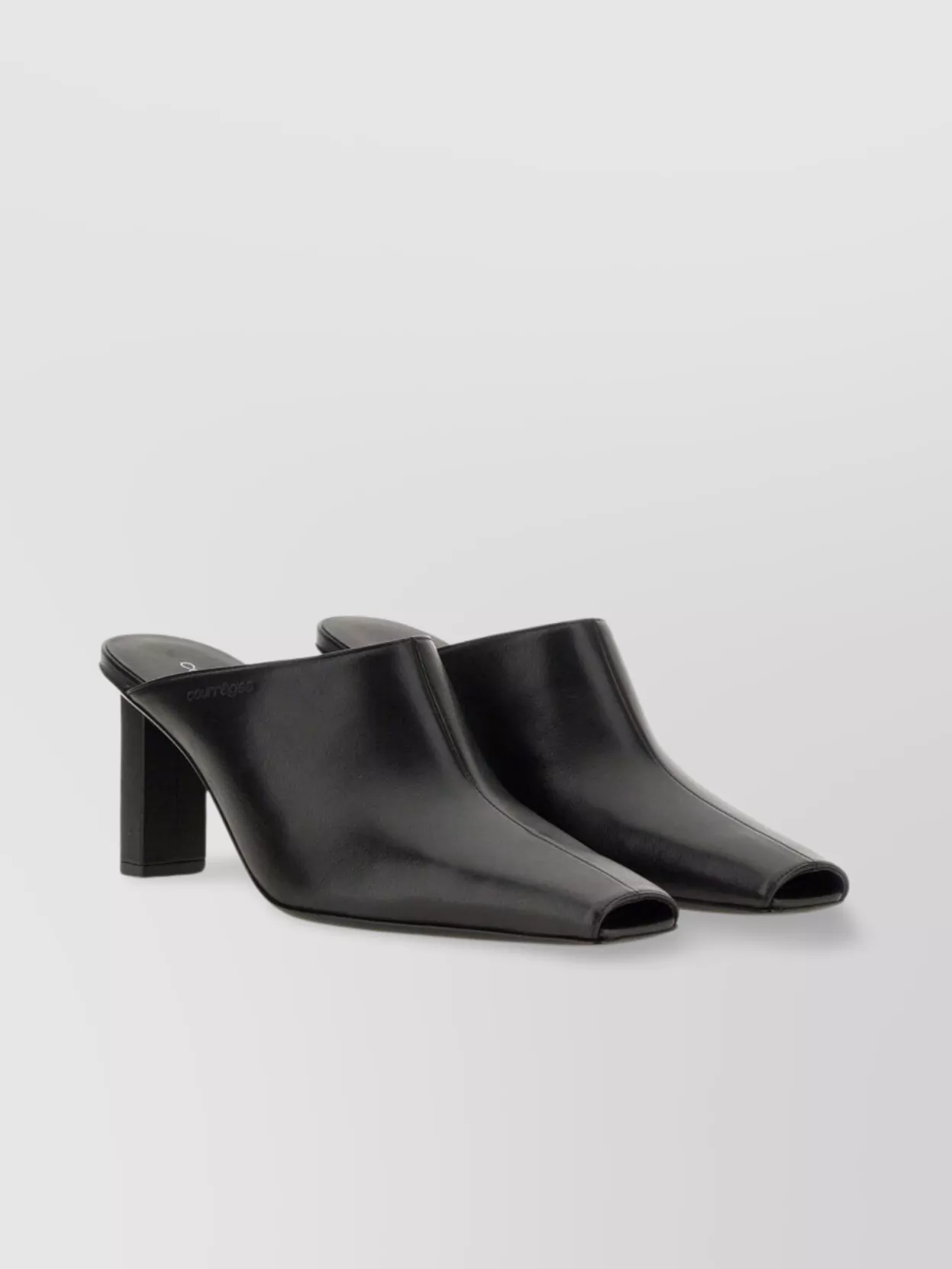 COURRÈGES SQUARE TOE BLOCK HEEL MULES
