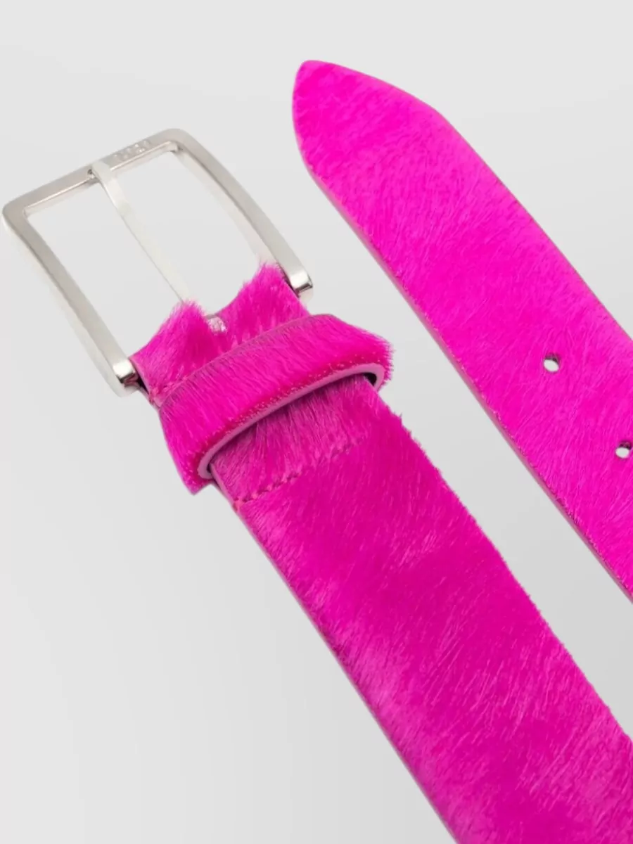 N 21 Belt Adjustable Length Fur Texture Silver Buckle