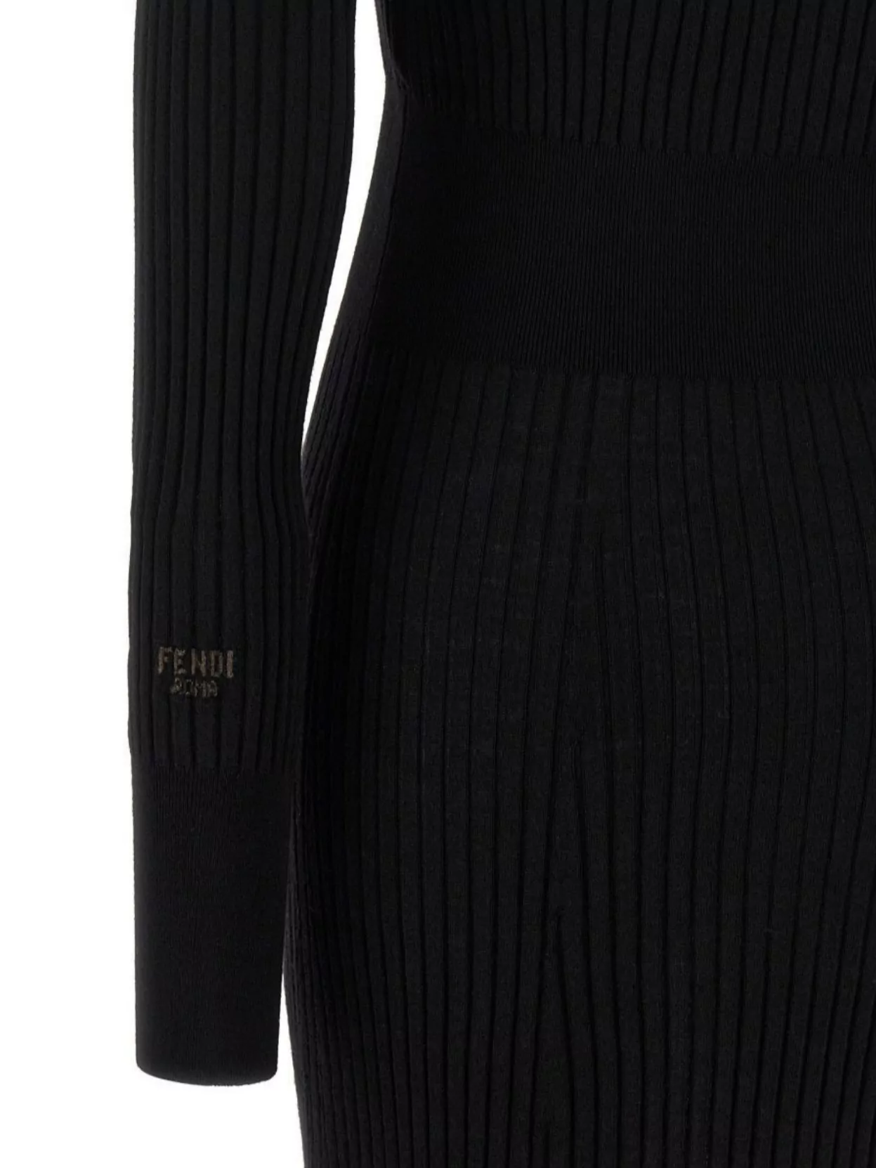 Fendi Long Sleeve Ribbed Button Detail Dress