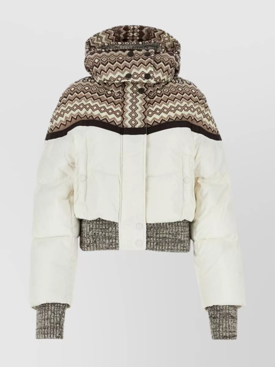 Shop Chloé Contrasting Nylon Quilted Coat In Cream