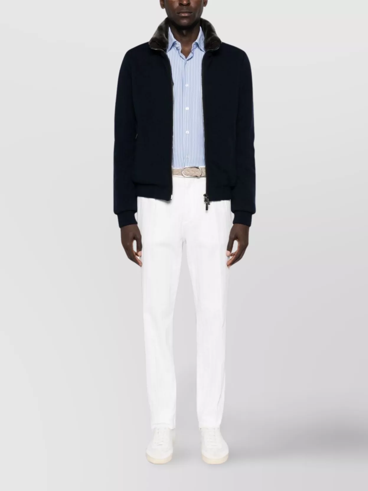 Moorer Bellati Zip Up Jacket With Detachable Collar In Black