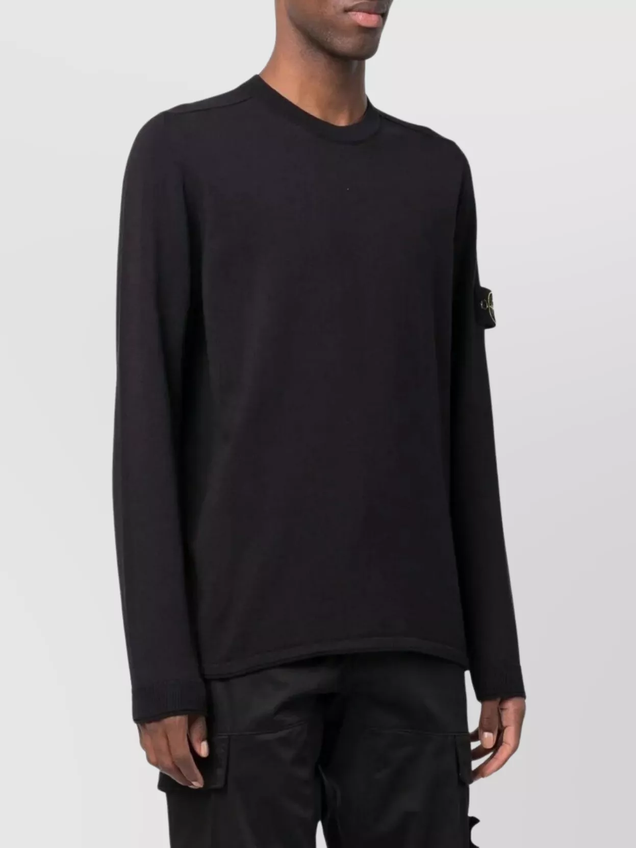 Shop Stone Island Ribbed Crew-neck Cotton Sweater With Long Sleeves