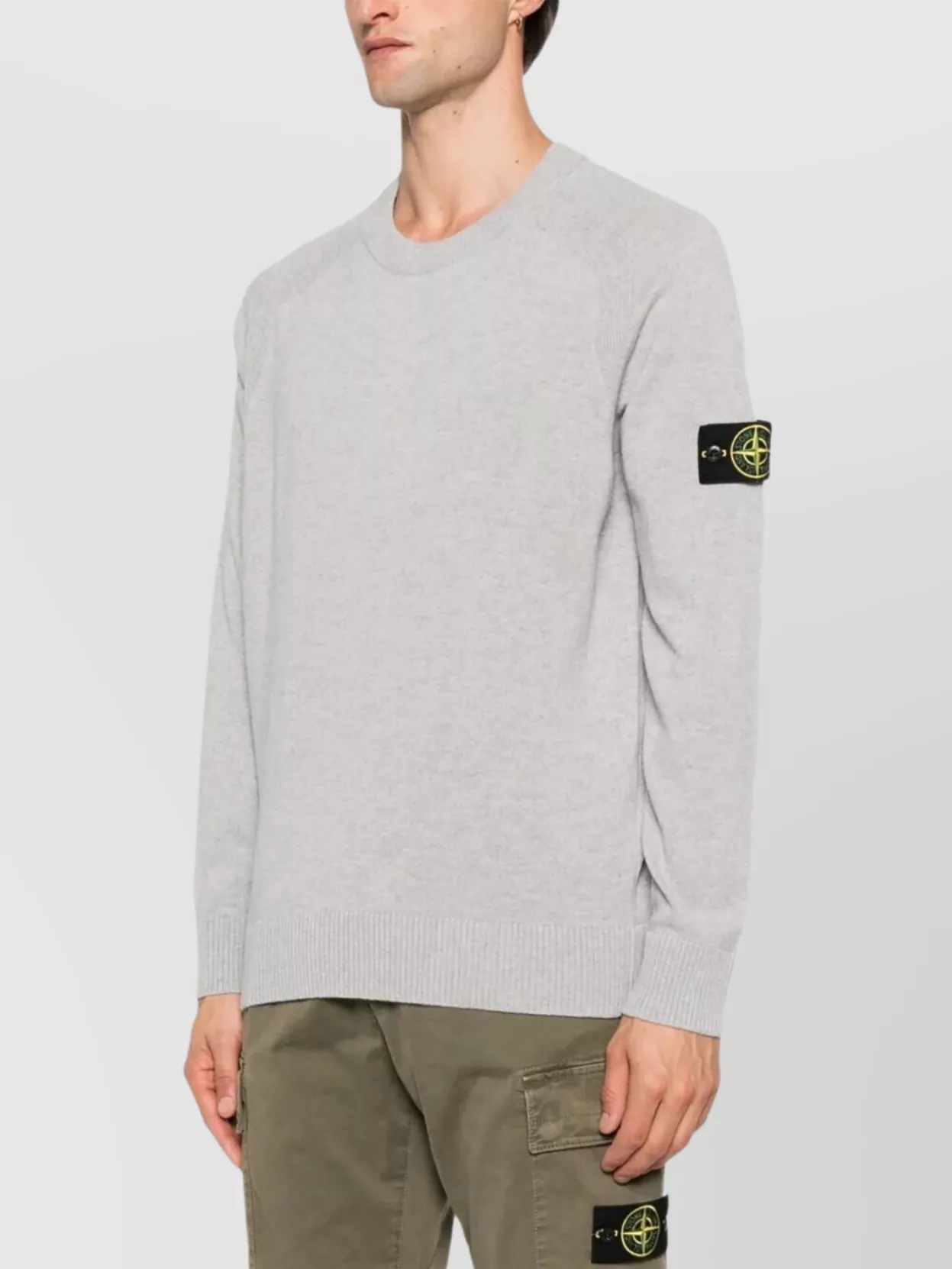 Stone Island Lightweight Wool Crew Neck Sweater With Raglan Sleeves Clothing In Gray