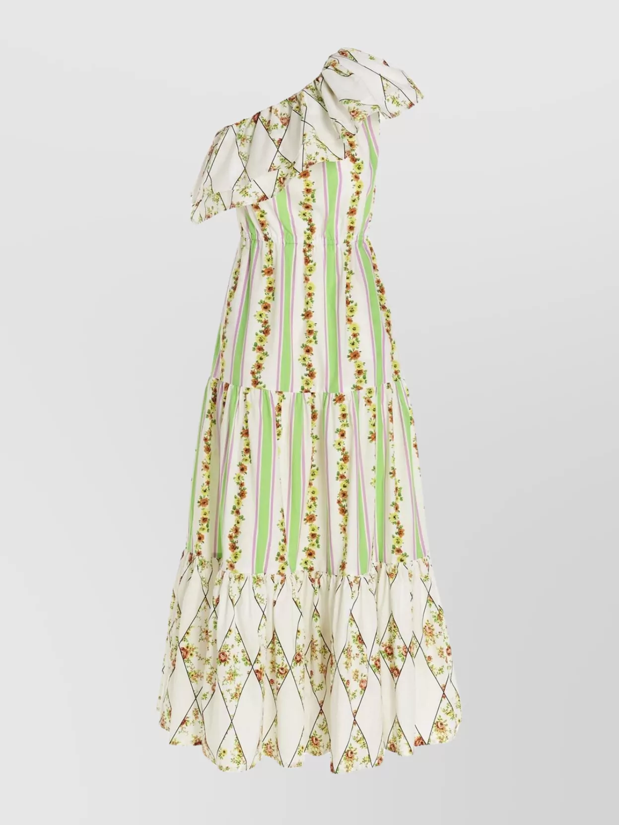 Shop Msgm One-shoulder Floral Print Tiered Dress