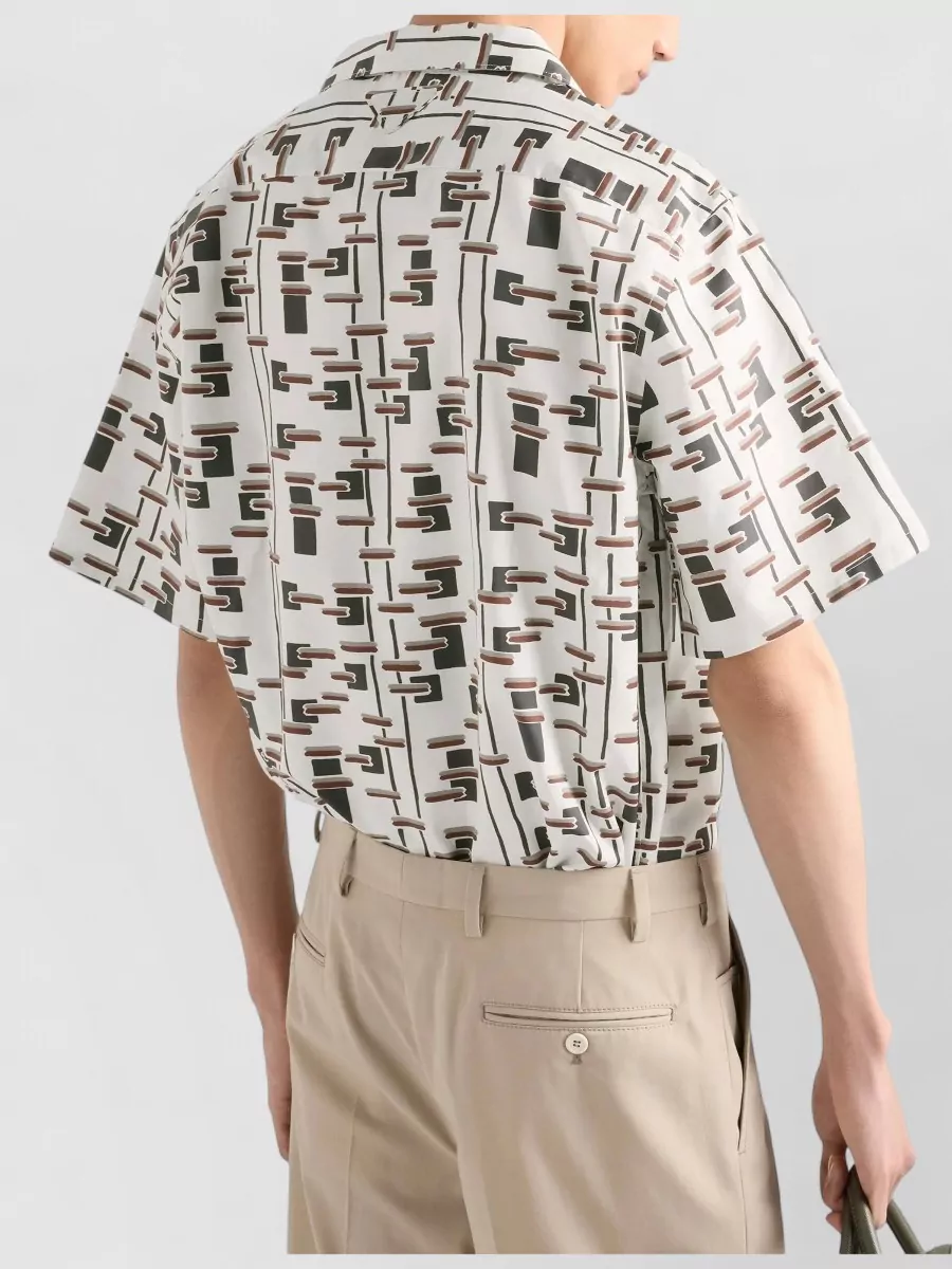 Prada Silk Cotton Patterned Short-Sleeve Bowling Shirt