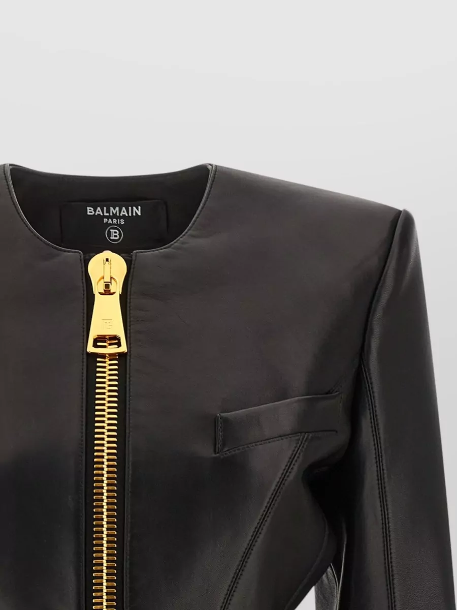 Balmain Lamb Leather Fitted Jacket