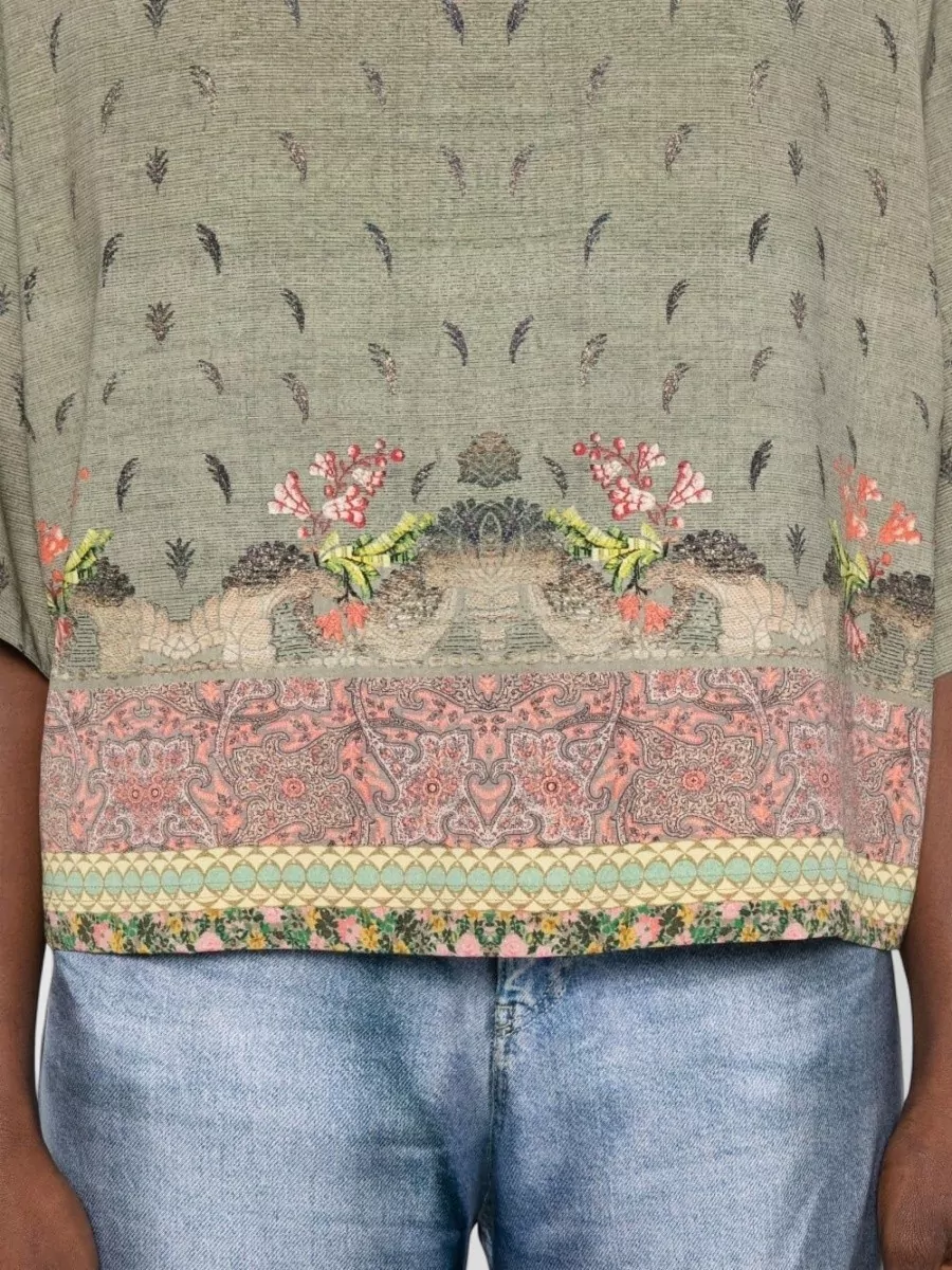 Pierre Louise Mascia Silk Blouse Embroidered Trims Floral Motif