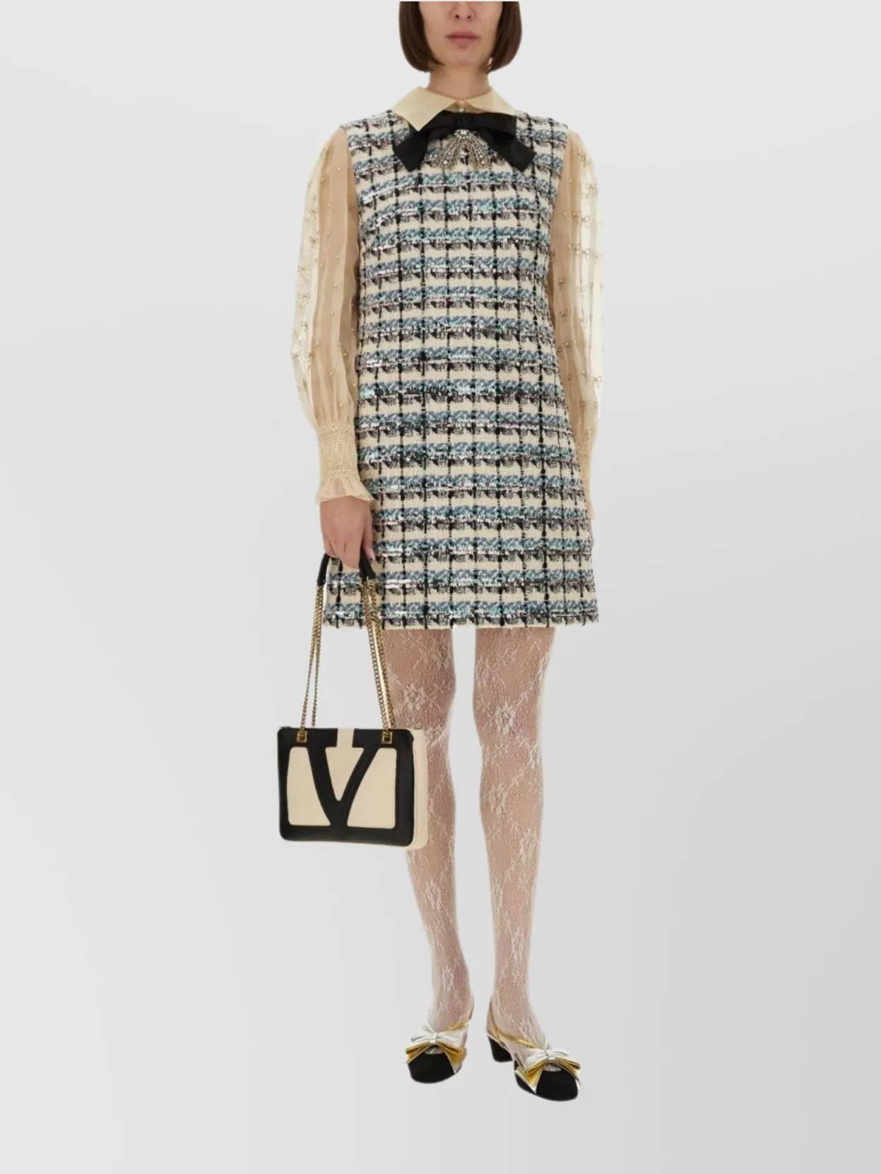 Valentino Tweed Dress With Embroidered Jewel Collar