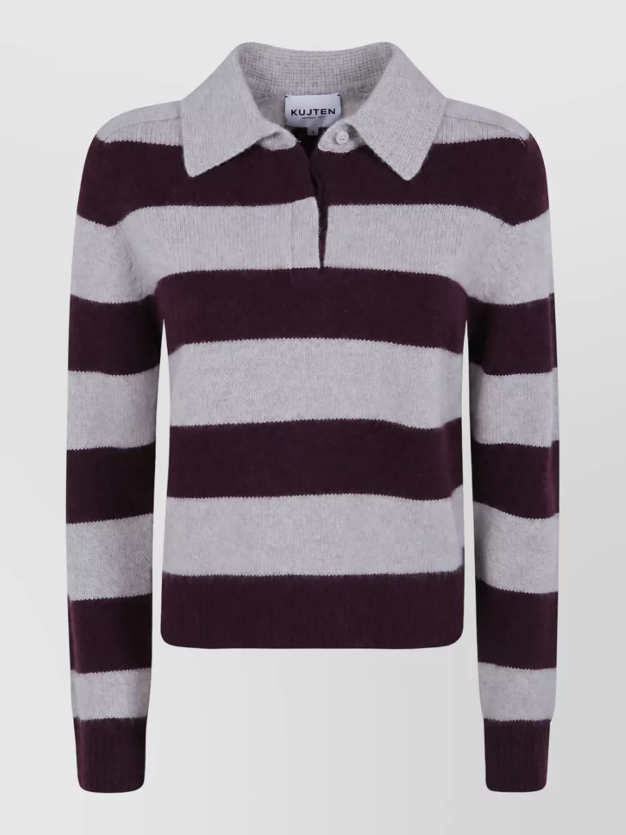 Kujten cashmere striped polo neck knitted top
