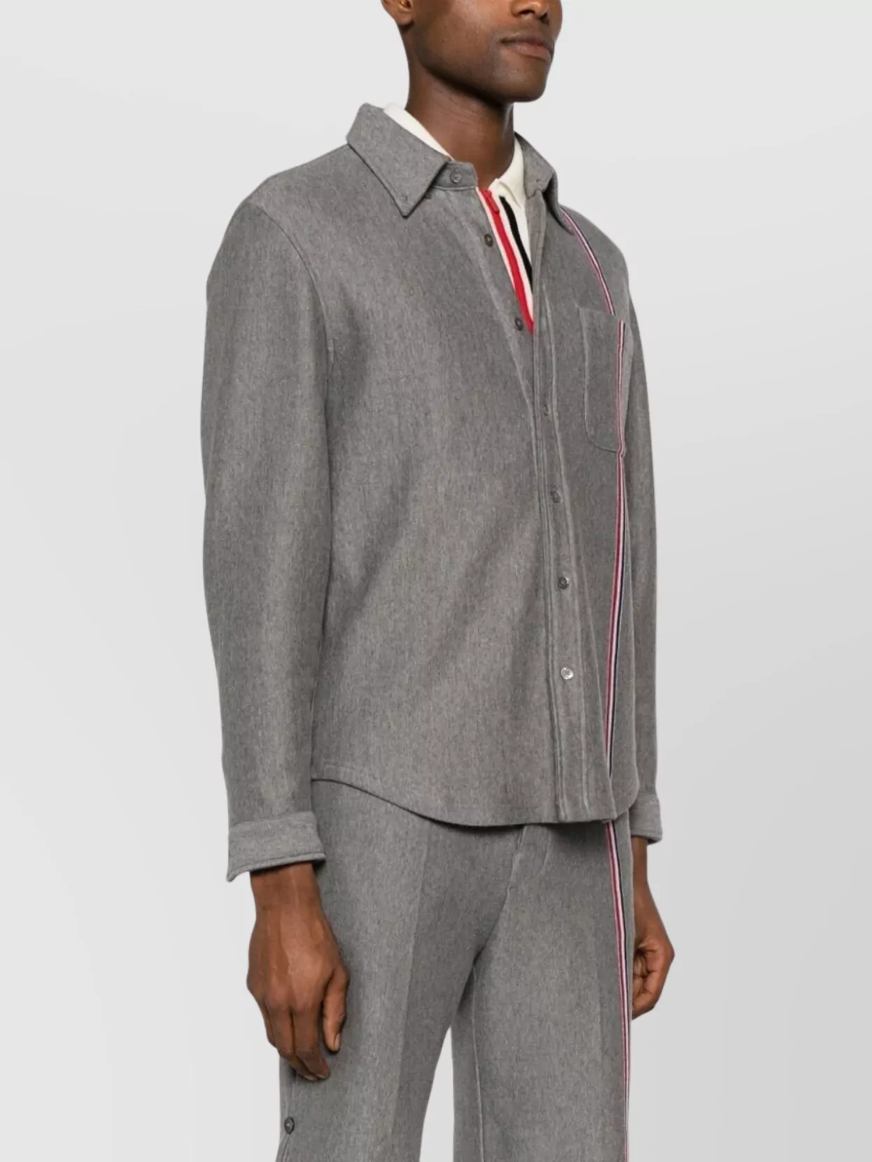 Thom Browne Knit Stripe Shirt Jacket With Chest Pocket