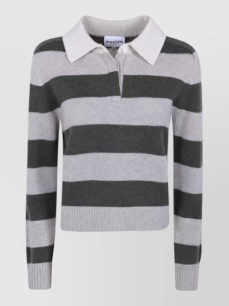 Kujten cashmere striped polo neck sweater