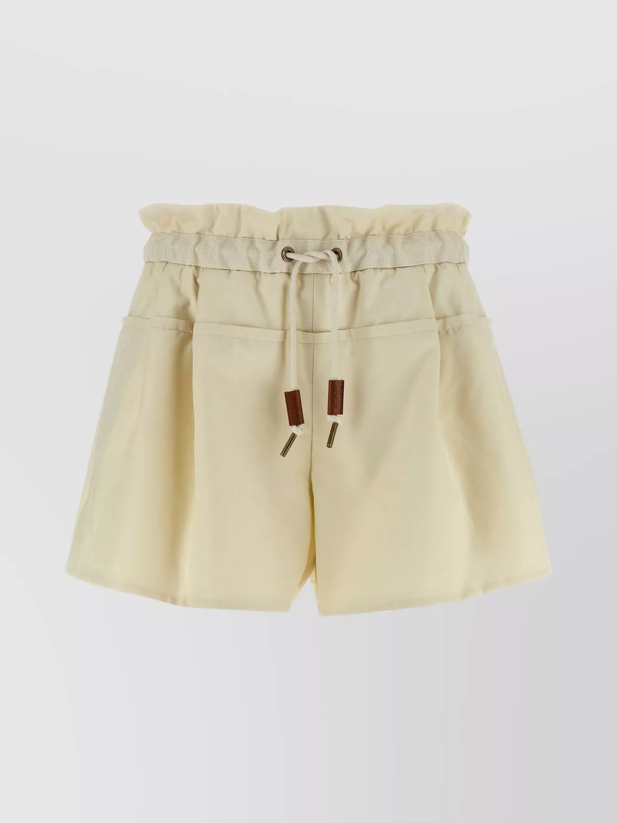 MONCLER TWILL SHORTS WITH DRAWSTRING WAIST AND RUFFLED TRIM