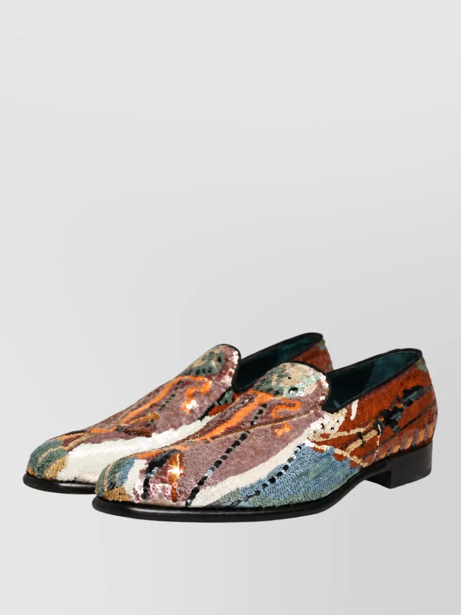 Dolce&Gabbana Leather Embroidered Sequin Slippers