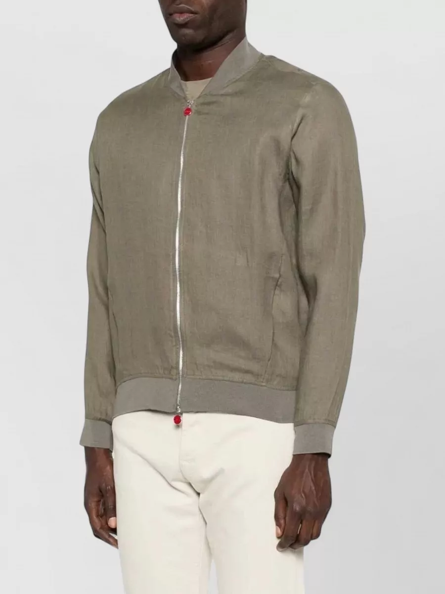 Kiton Linen Jacket Ribbed Trims Side Pockets