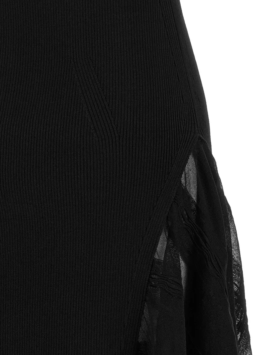 Lanvin Silk ribbed high neck short sleeve asymmetric midi dress