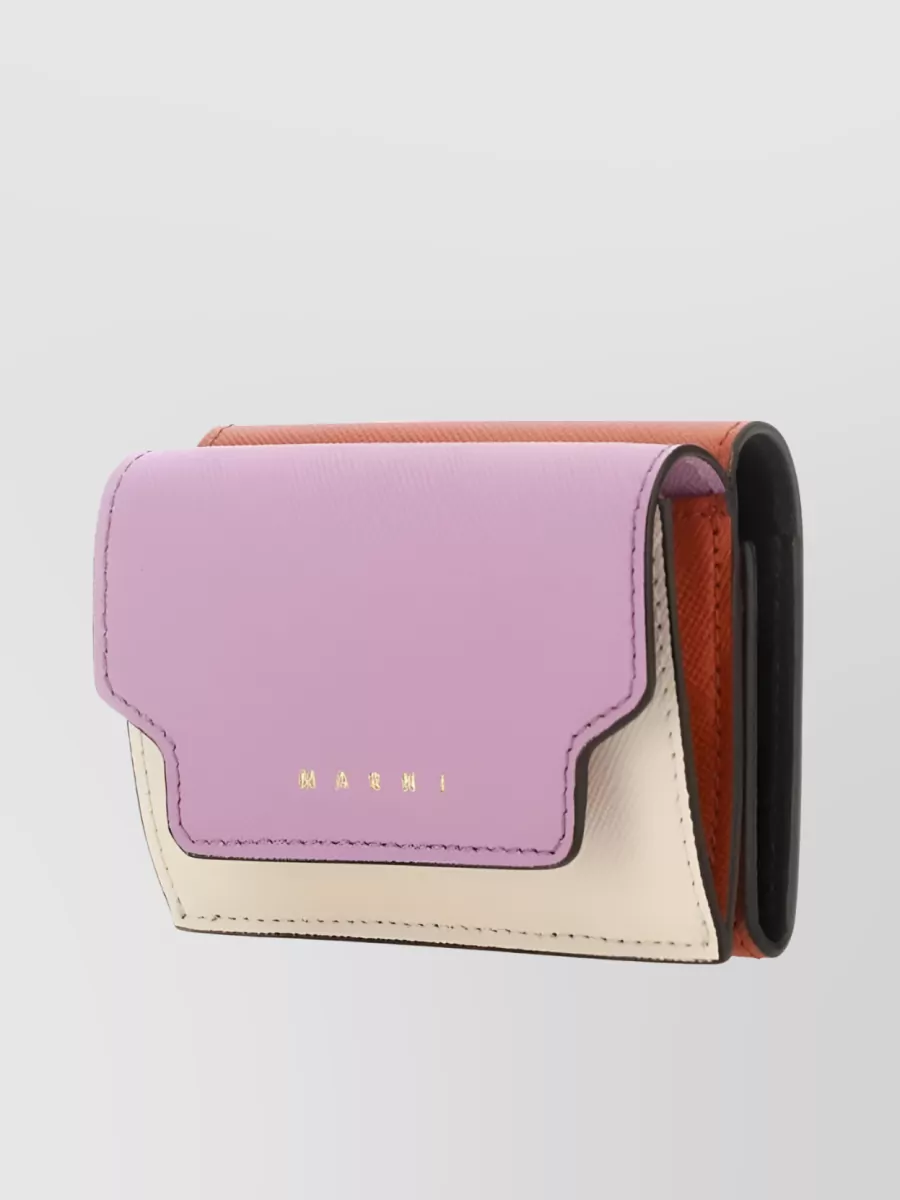 Shop Marni Logo-embellished Leather Tri-fold Purse In Pink