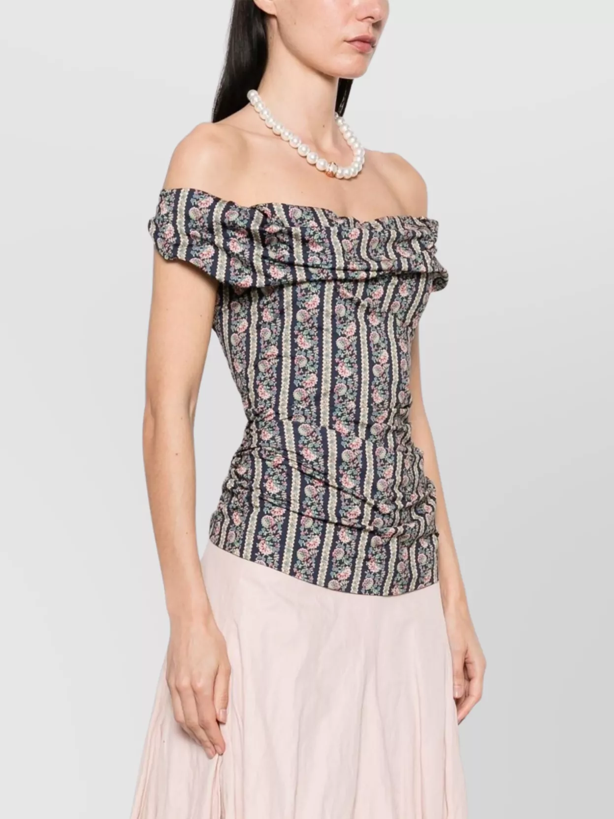Vivienne Westwood Draped Off-The-Shoulder Fitted Floral Top