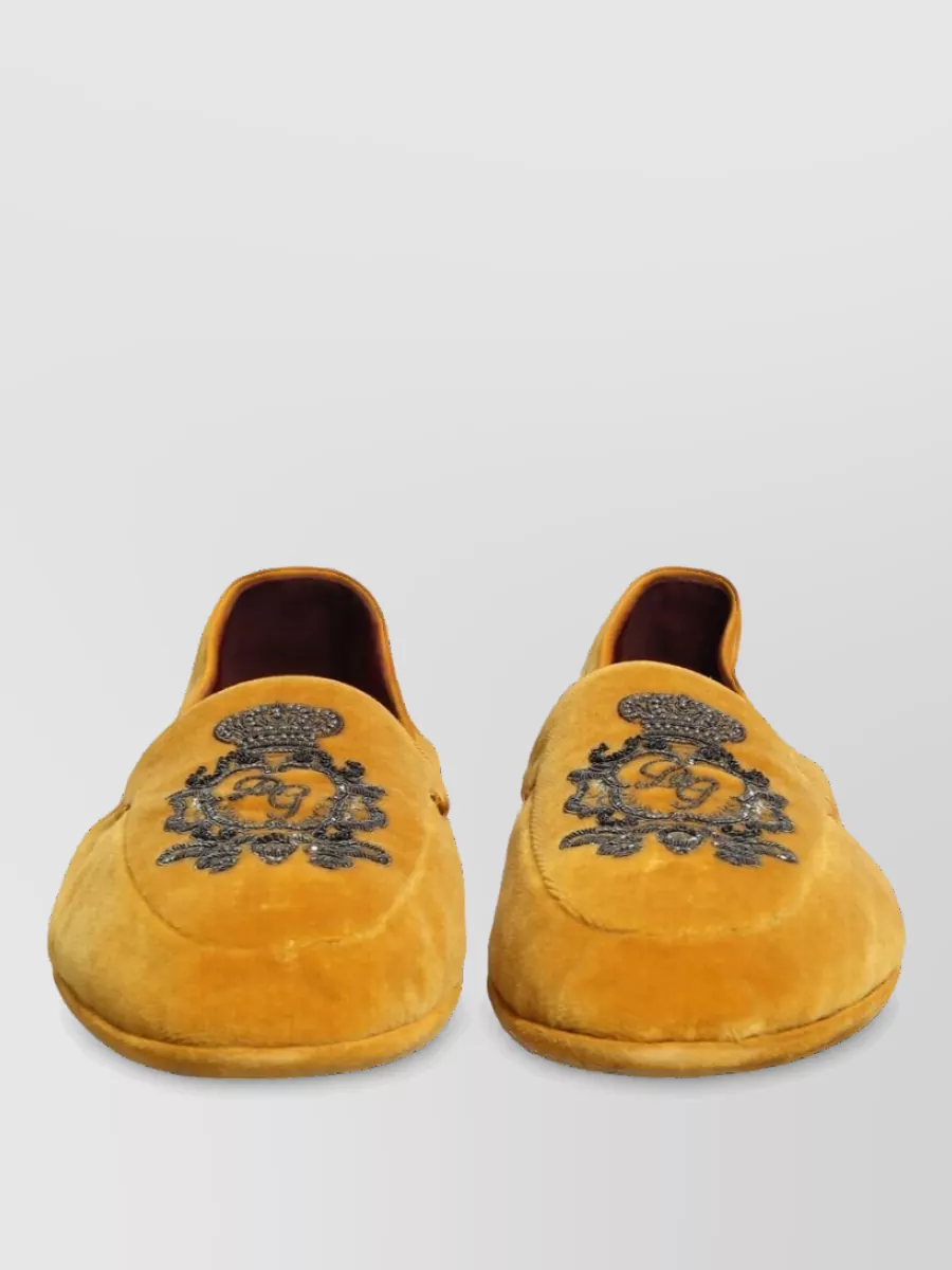 Dolce&Gabbana leather velvet crown embroidered loafers