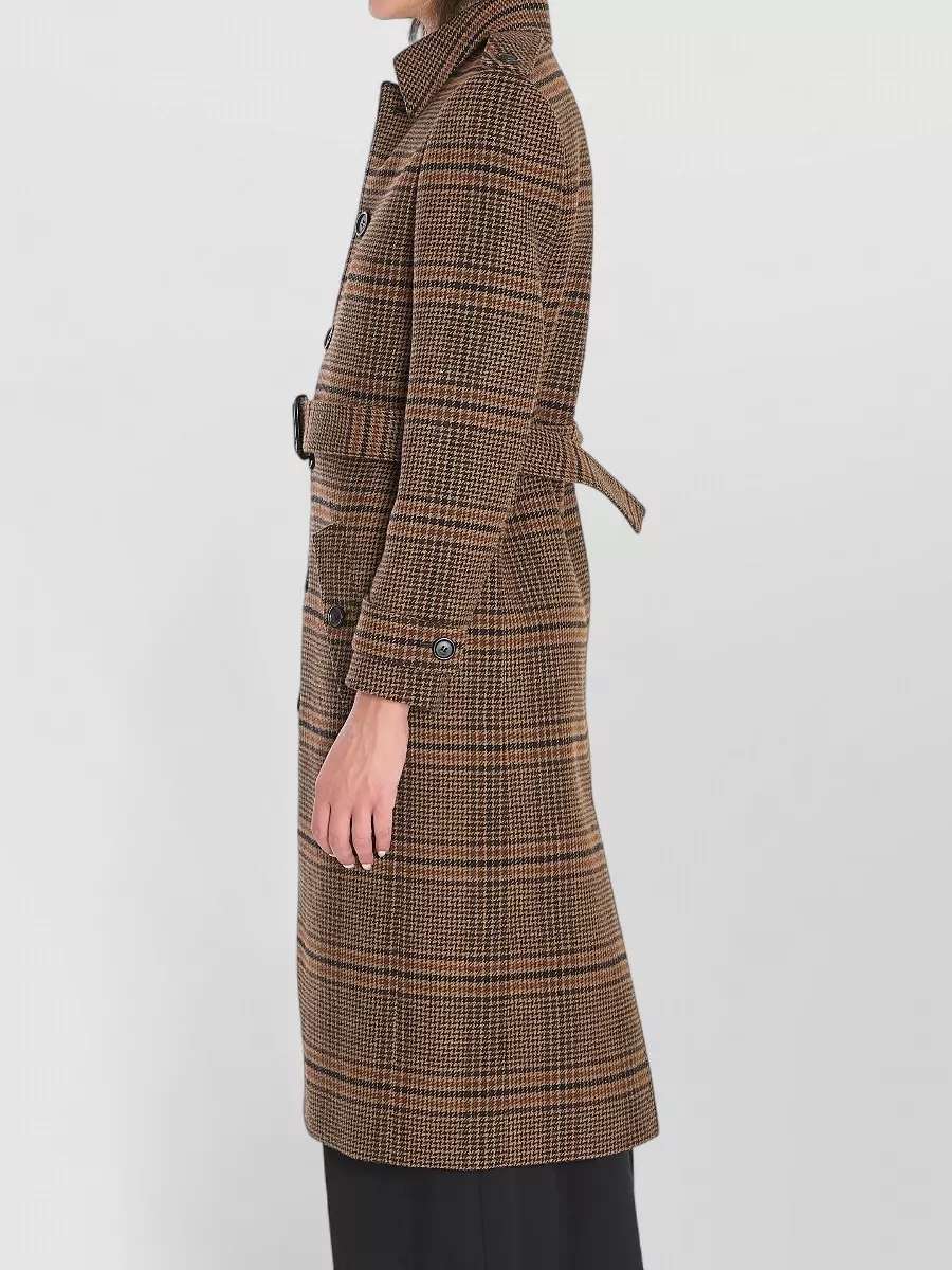 Saint Laurent Long Prince Of Wales Wool Coat
