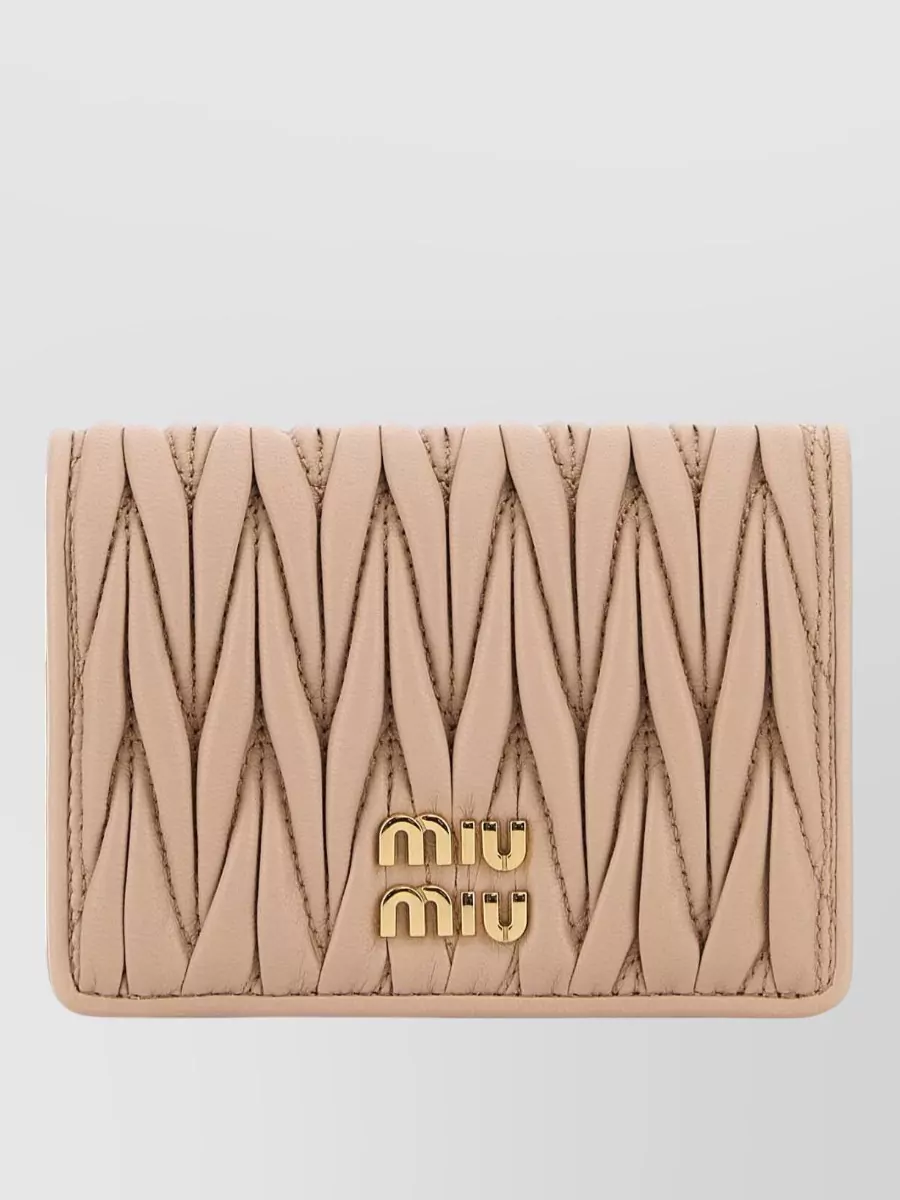 Miu Miu Quilted Leather Wallet And Cardholder In Nude