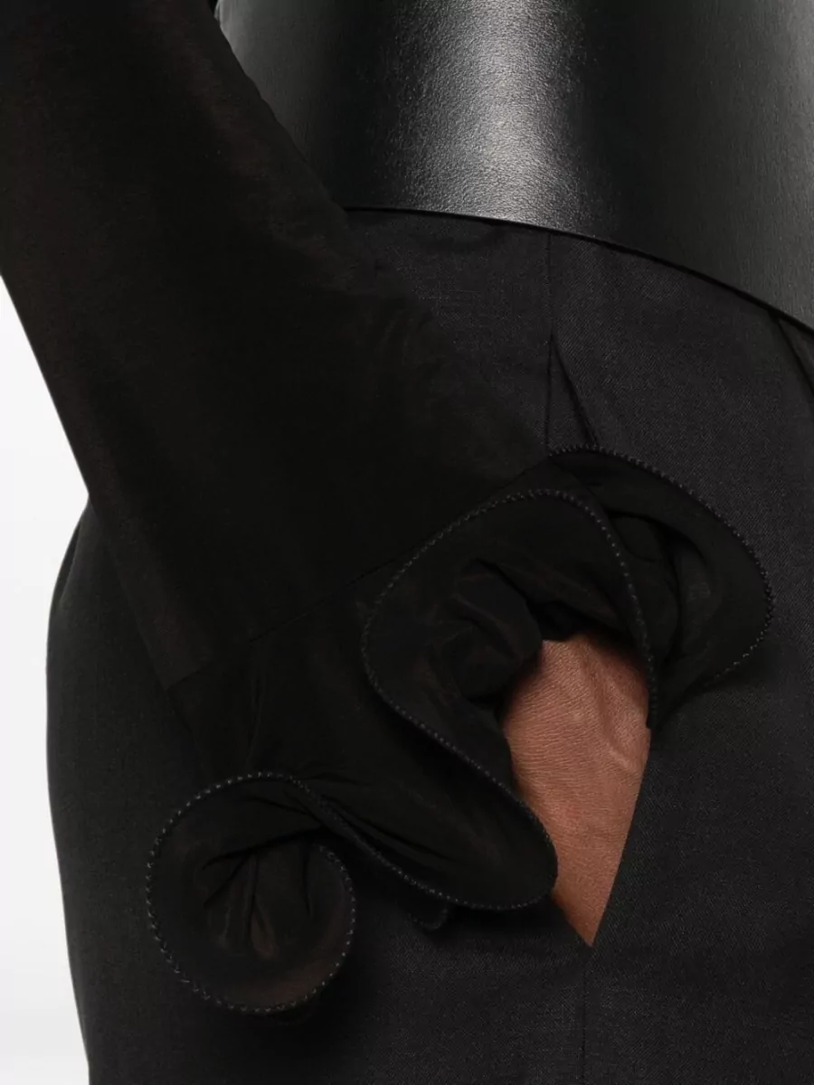 Moschino Black Ruffled Long-Sleeve Jersey Blouse