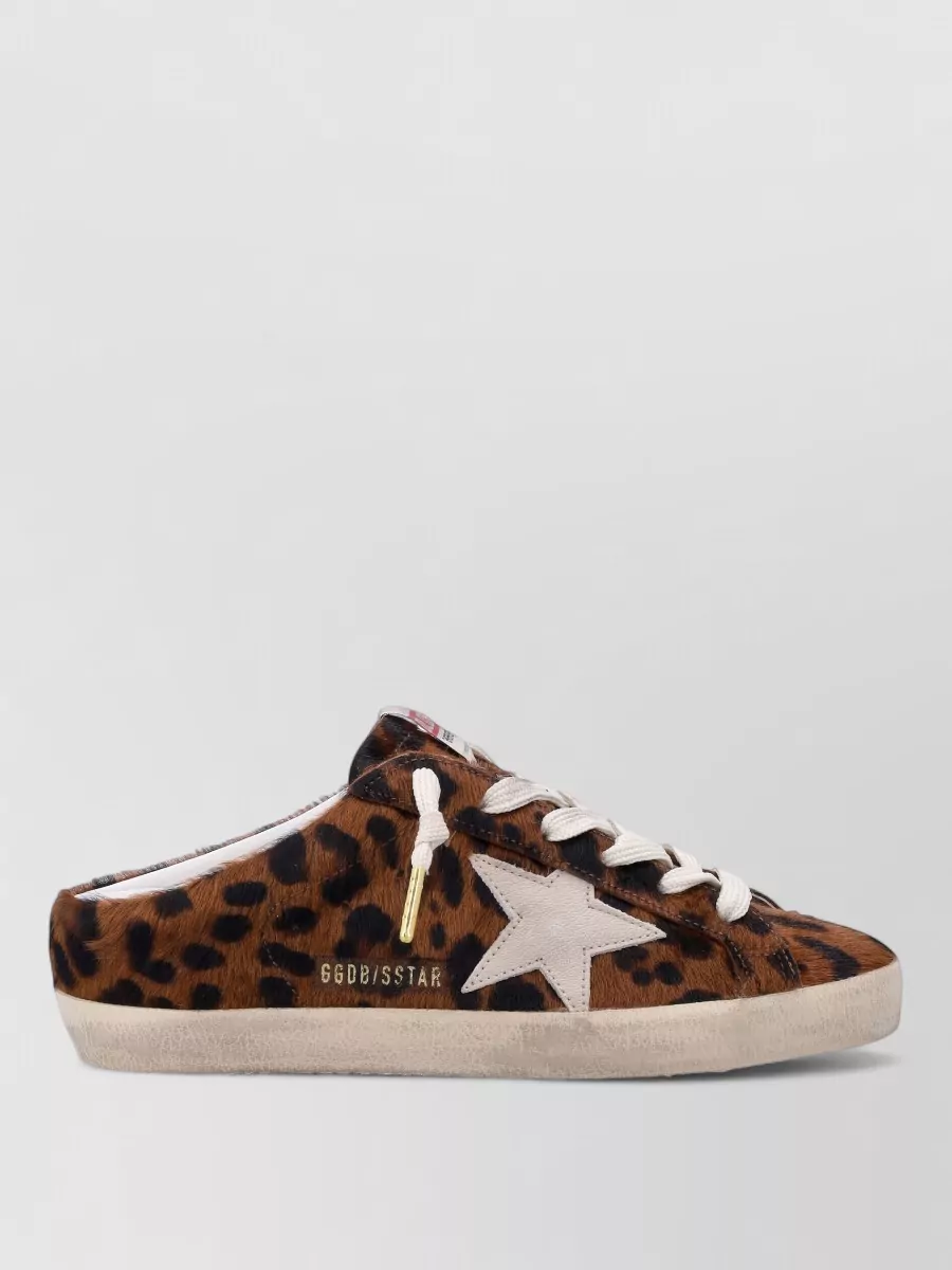 Golden Goose Leather Leopard-Print Open-Back Lace-Up Sneakers