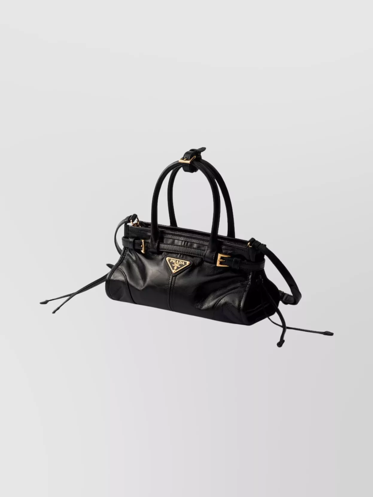 Prada Handheld Clutch With Buckle And Drawstring In Black