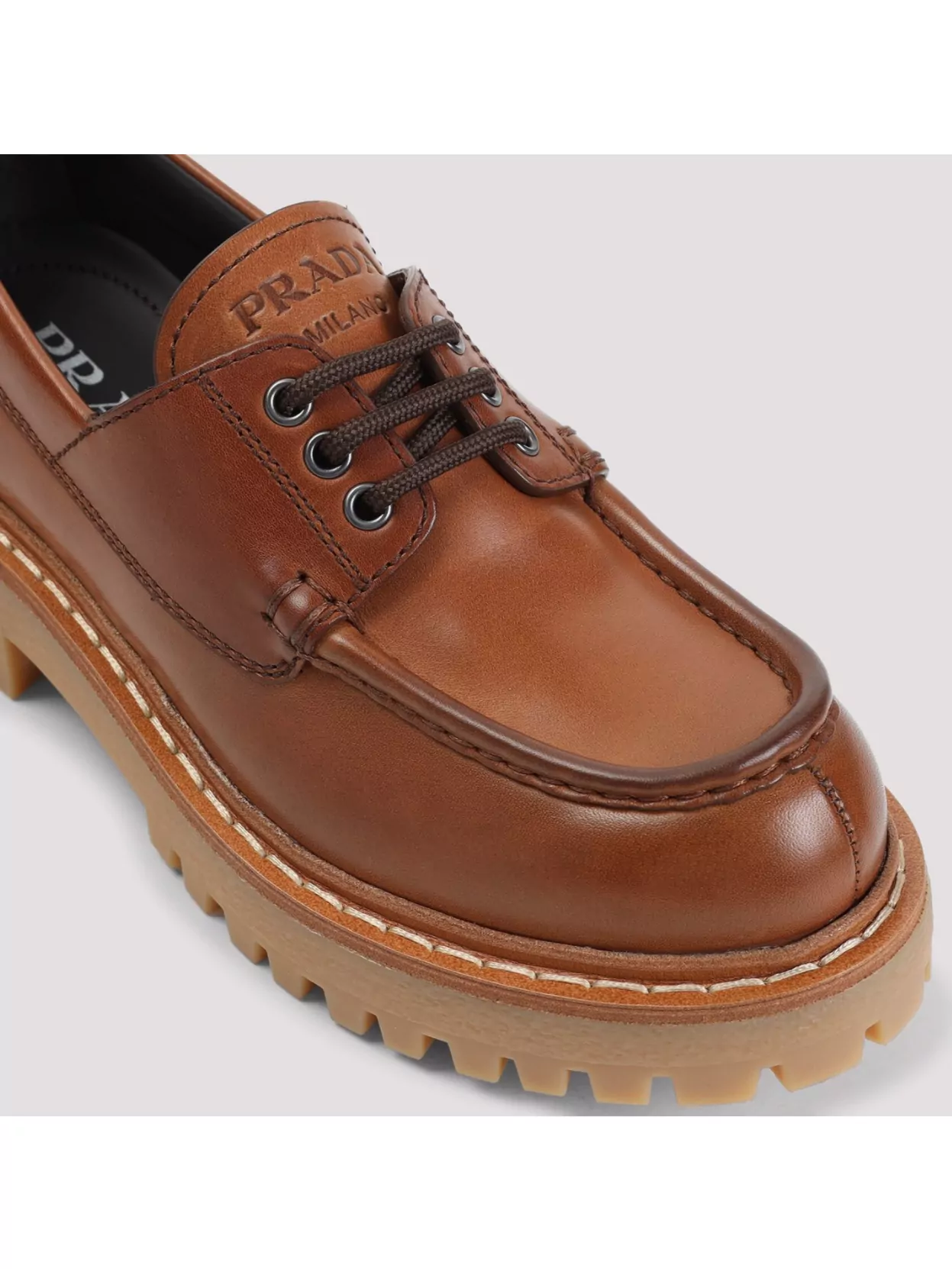 Shop Prada Lace-up Leather Chunky Sole Shoes In Red