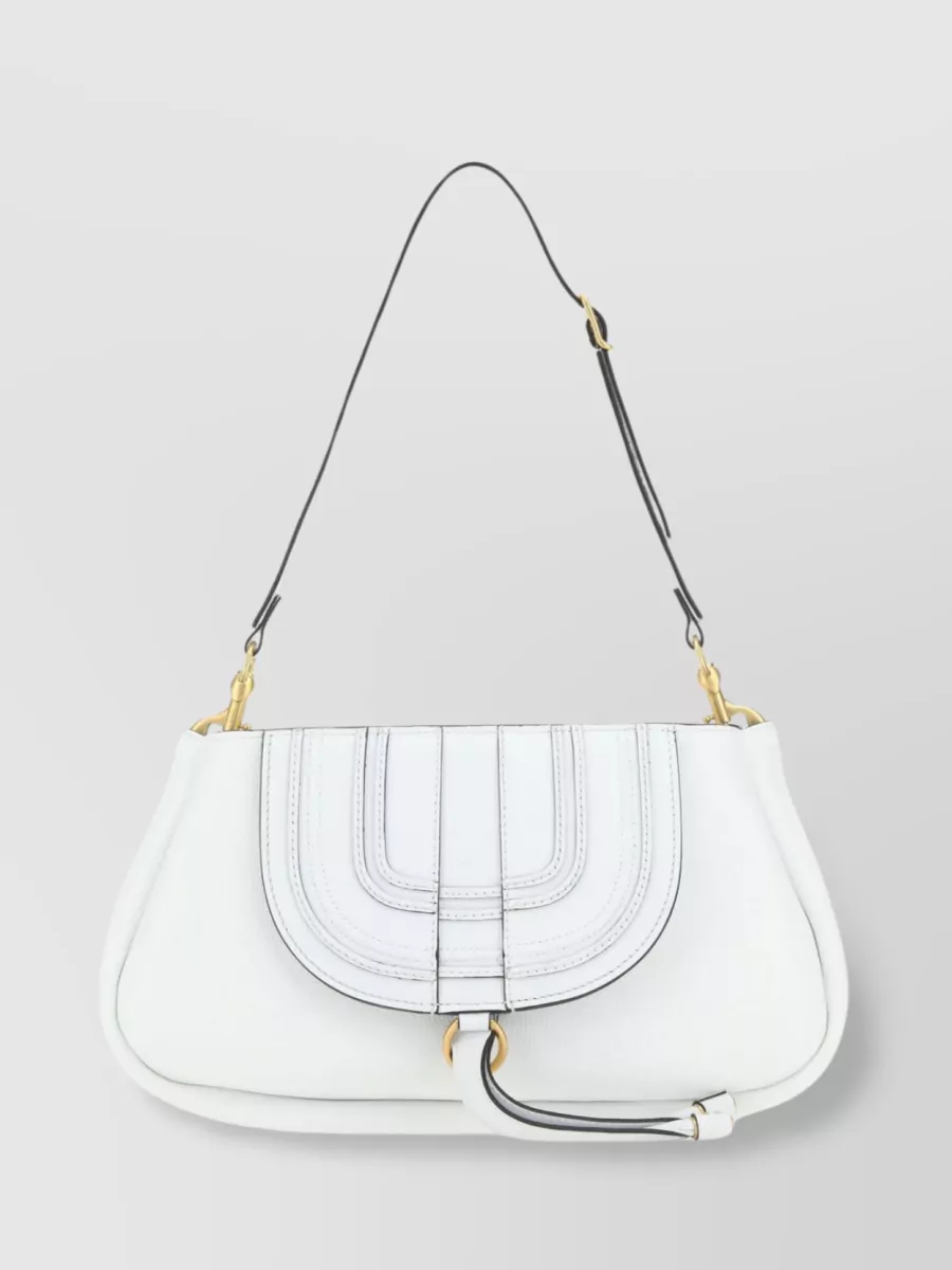 Shop Chloé Curved Base Pebble Calf Leather Clutch In White