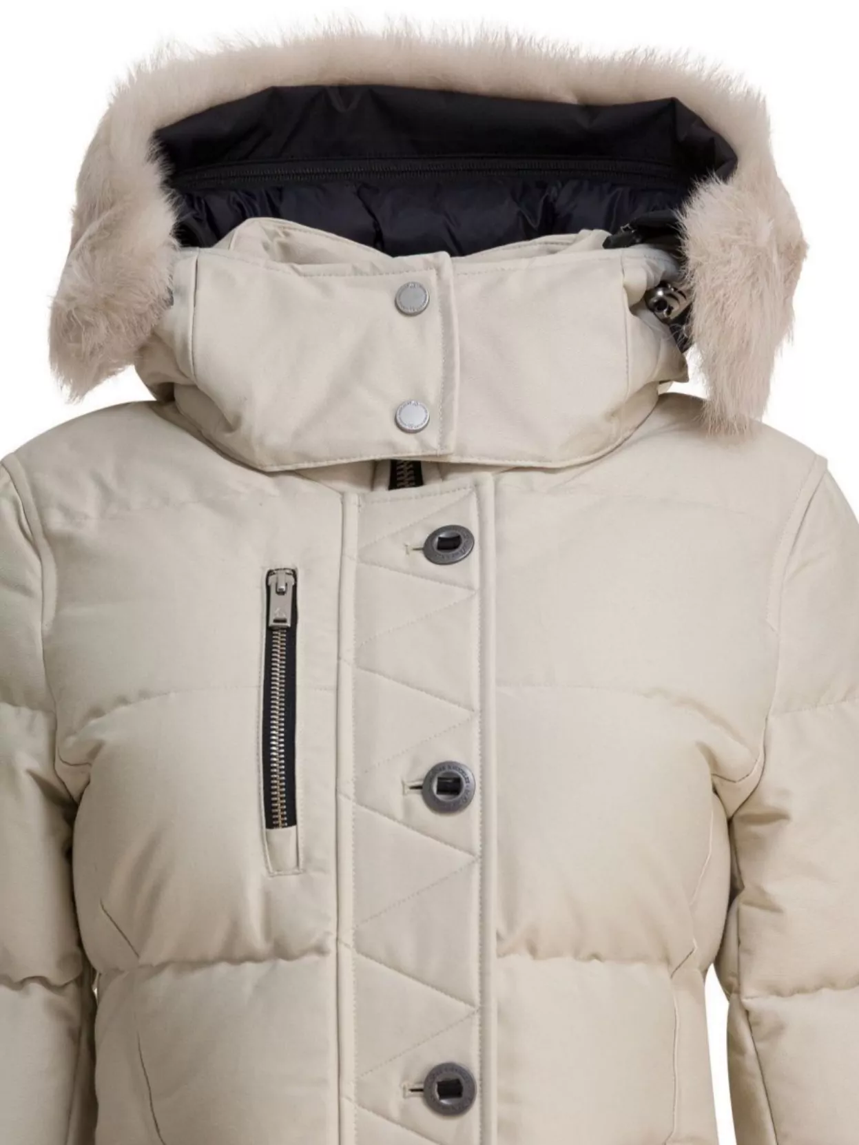 Moose Knuckles Long Hooded Quilted Jacket With Faux Fur
