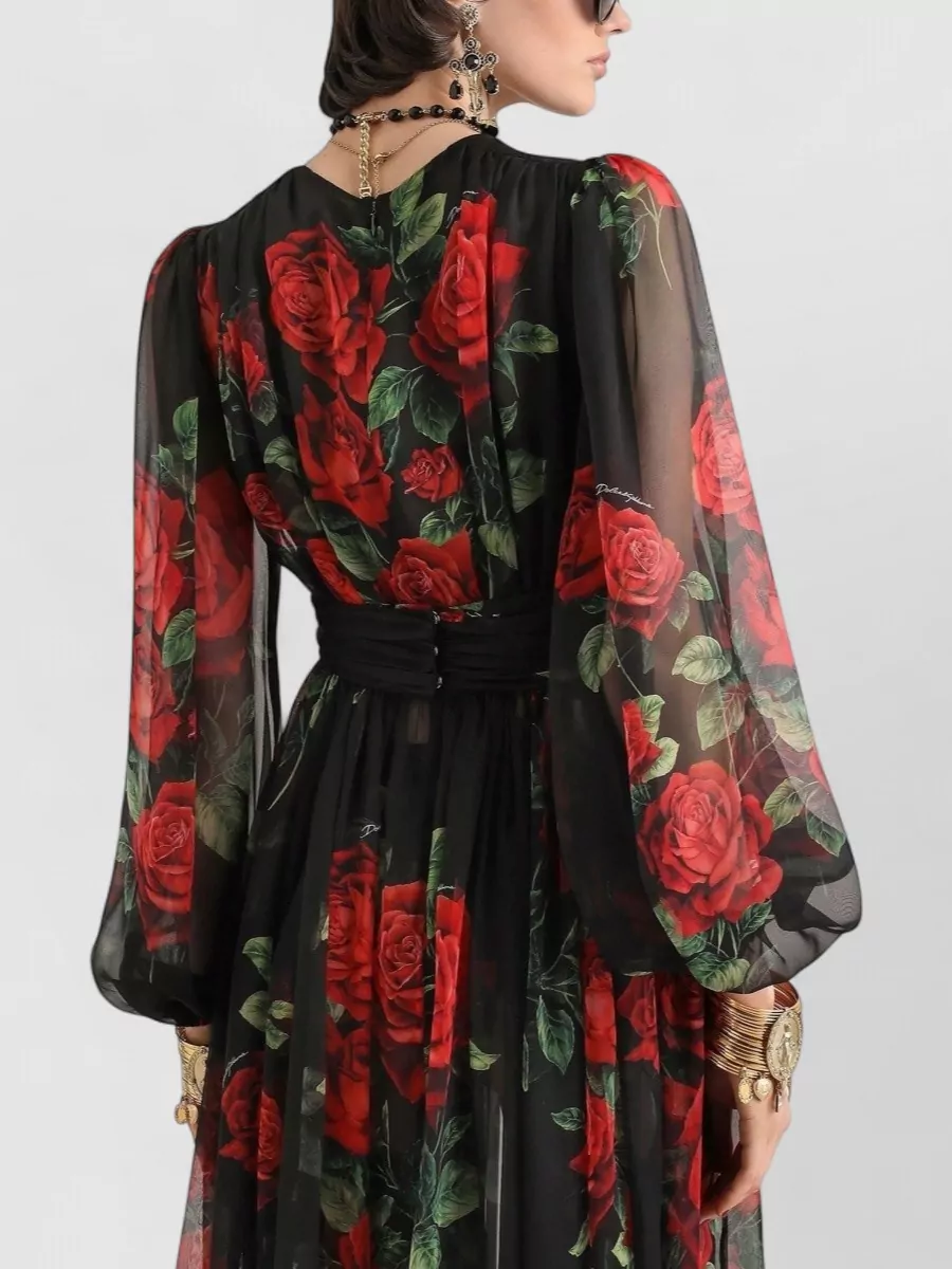 Dolce&Gabbana Silk Draped Floral-Print Midi Dress
