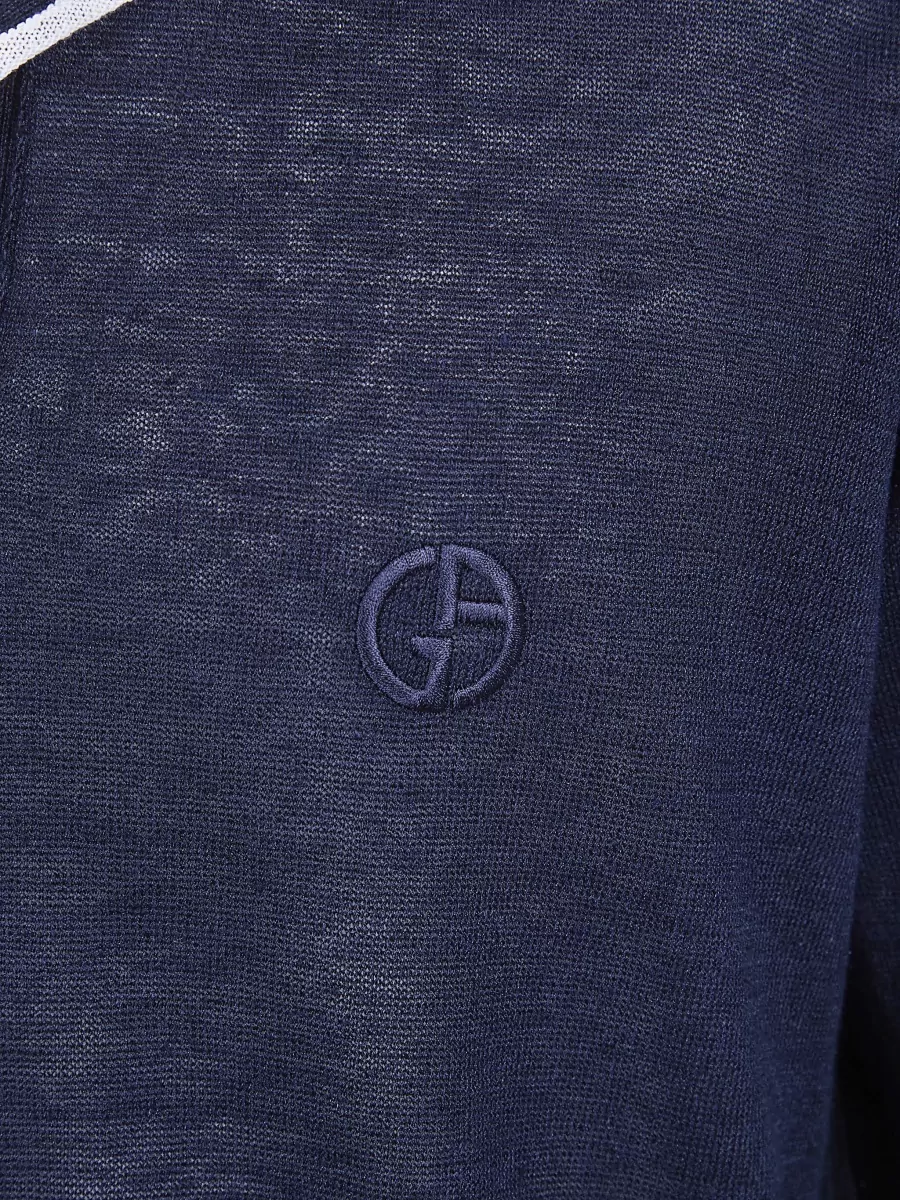 Giorgio Armani Silk Linen Relaxed-Fit Ribbed Long-Sleeve Polo Sweater