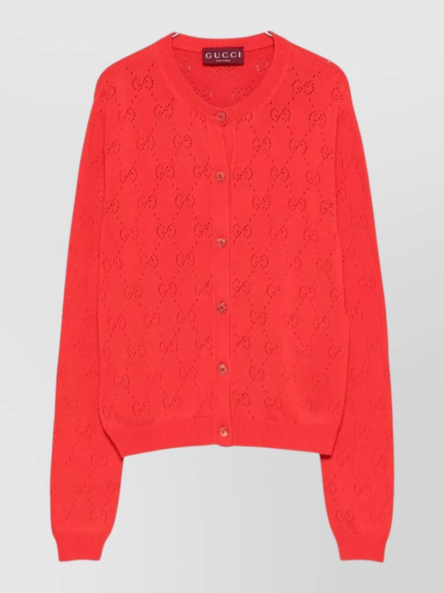 Gucci Silk ribbed openwork logo-knit cardigan