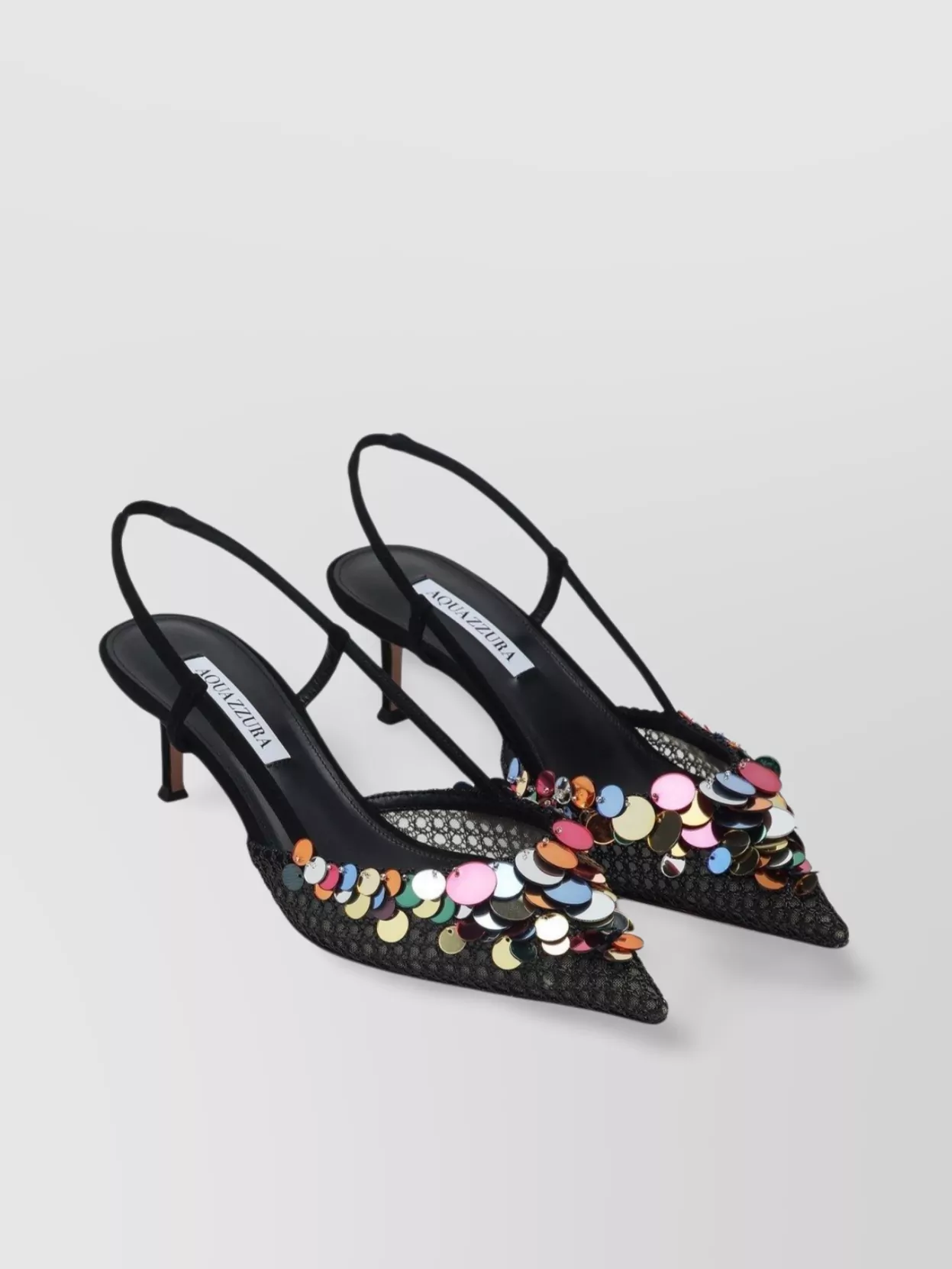 Aquazzura Sequin Embellished Mesh Kitten Heel Pumps