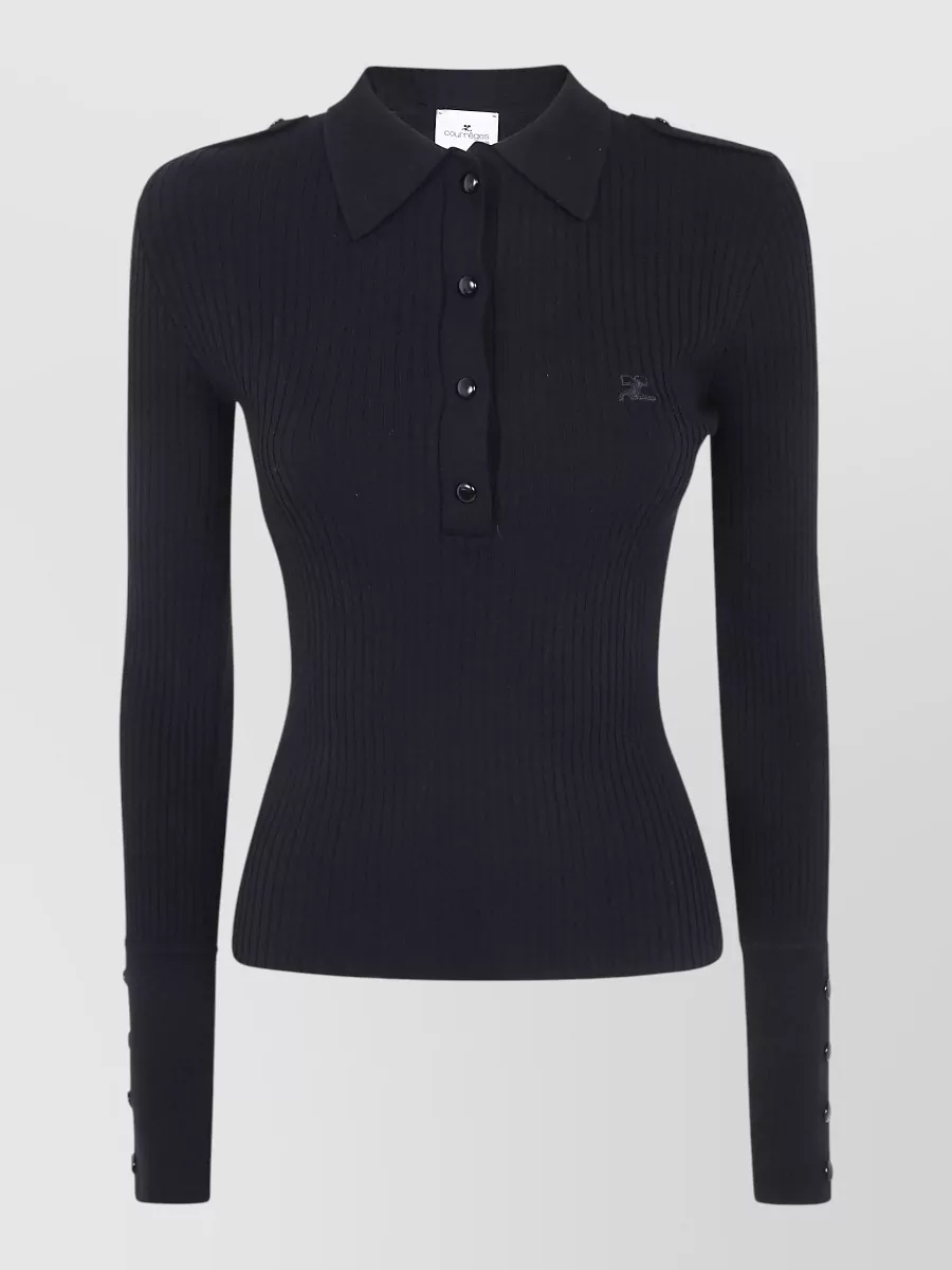 Courrèges ribbed knit long sleeve polo top