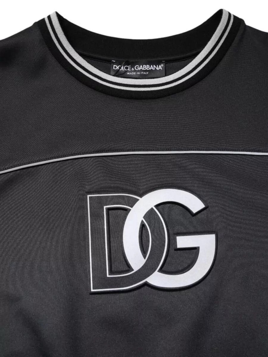 Dolce&Gabbana Polyester Relaxed-Fit Logo-Embossed Crew-Neck Long-Sleeve Sweater