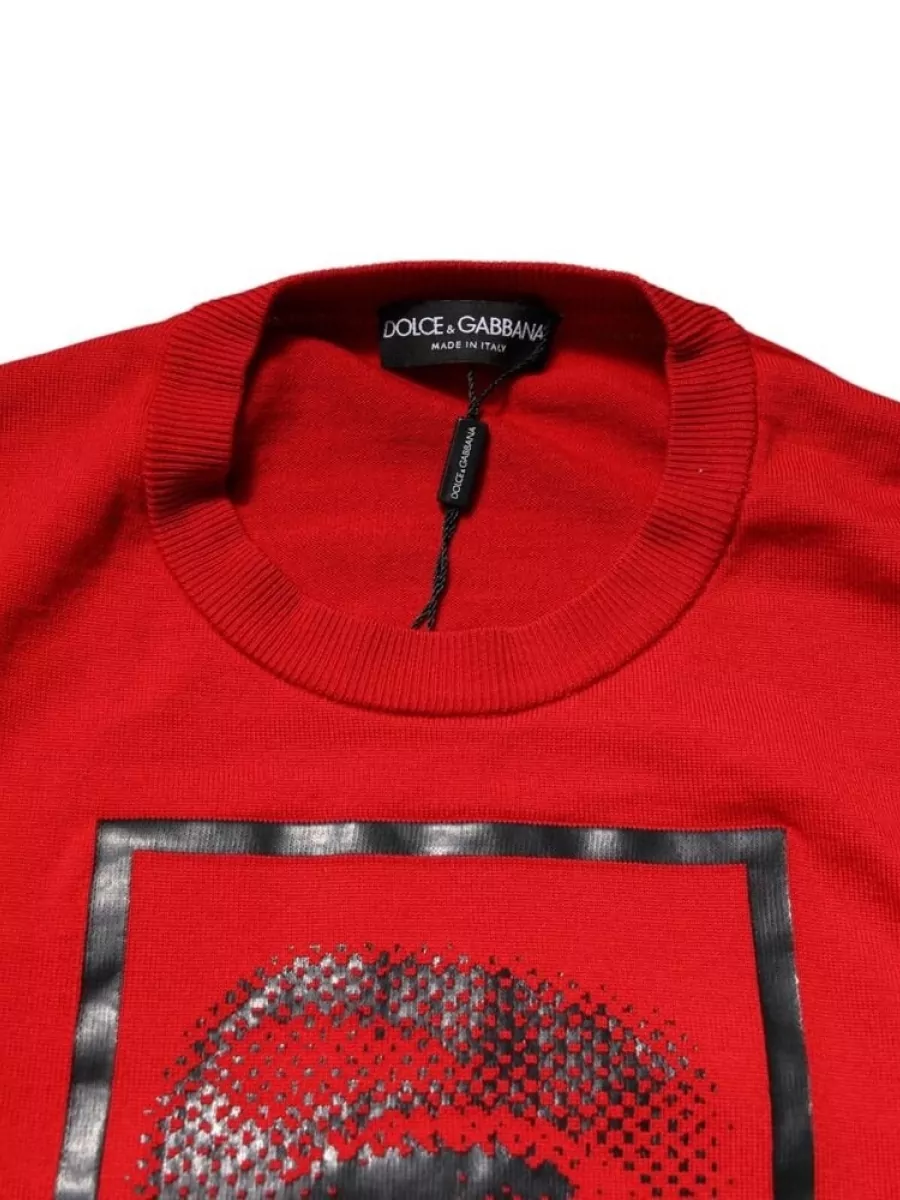 Dolce&Gabbana Merino Wool Graphic Print Crew Neck Long Sleeve Sweater