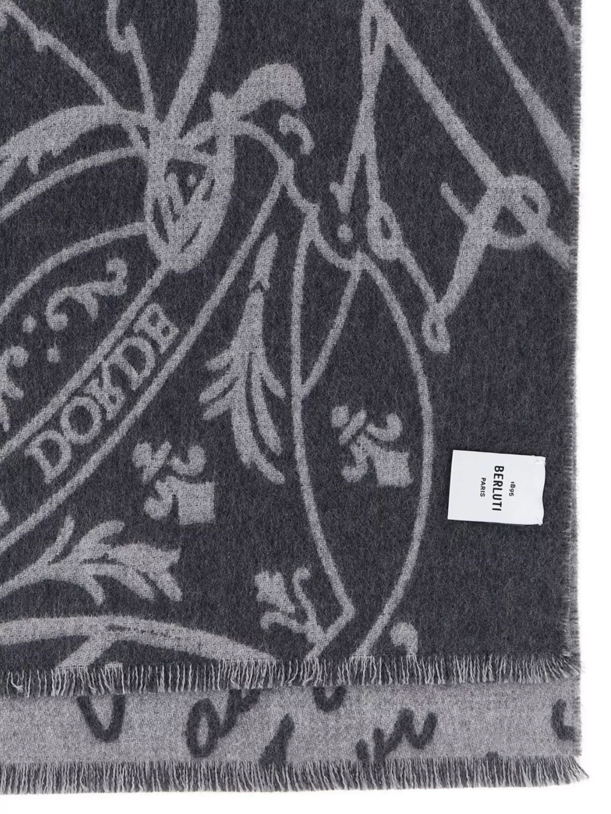 Berluti Reversible Script Pattern Scarf With Fringed Edges