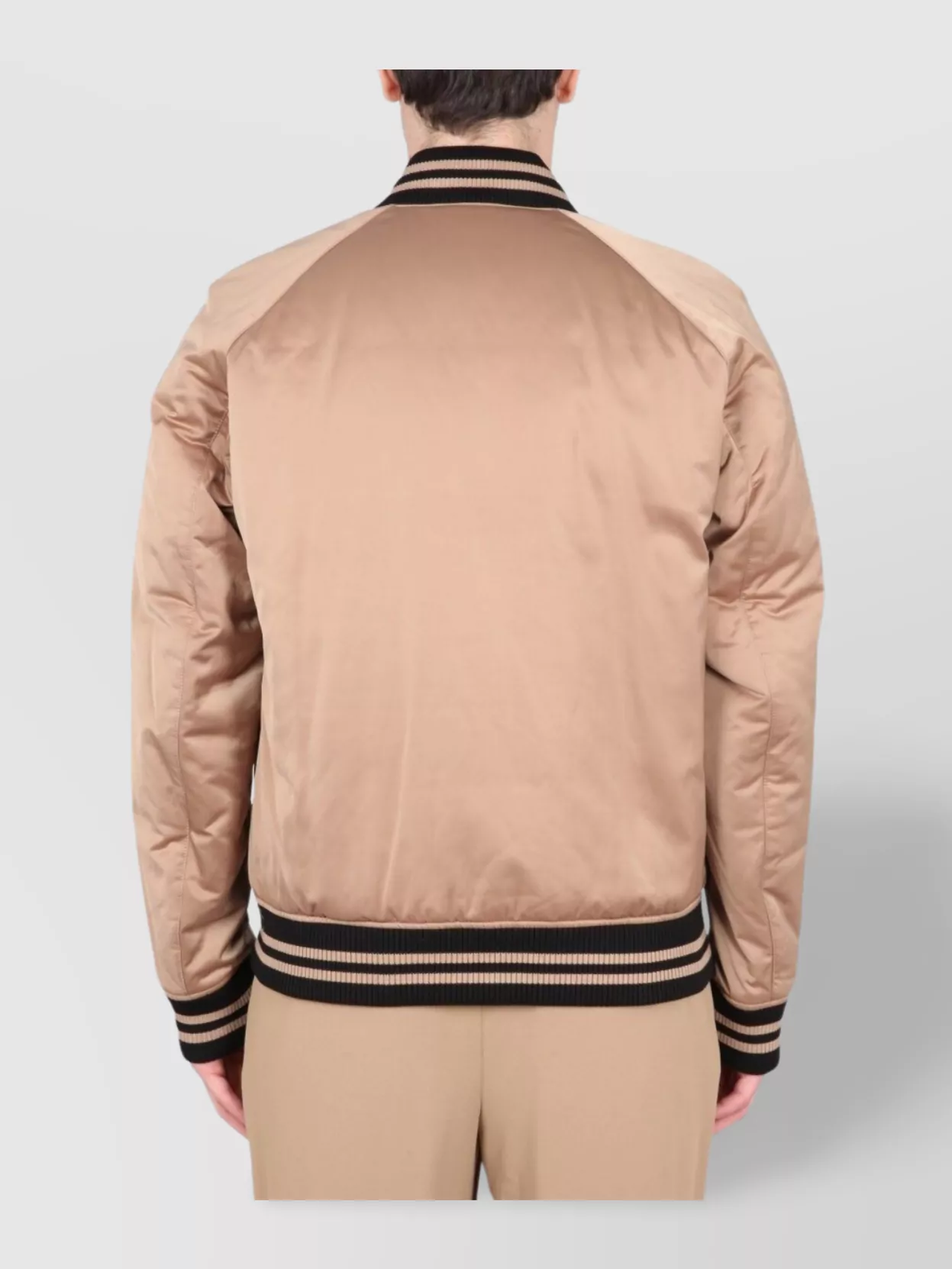 Hugo Boss Logo Bomber Jacket With Ribbed Collar And Cuffs In Neutral