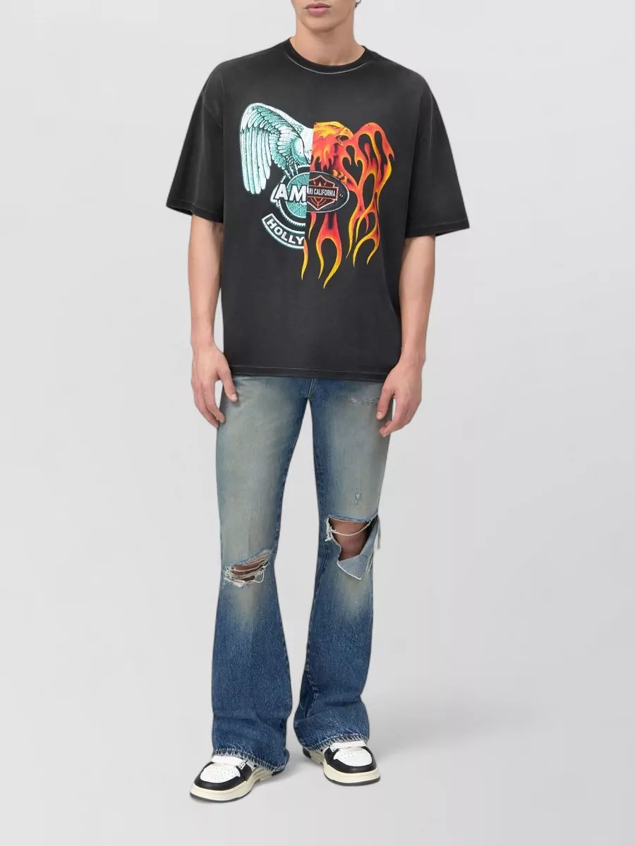 Amiri Logo Panel Crew Neck Graphic T-Shirt