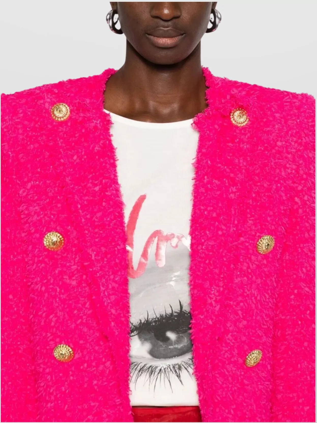 Balmain Women's 8 Button Tweed Spencer Jacket In Pink