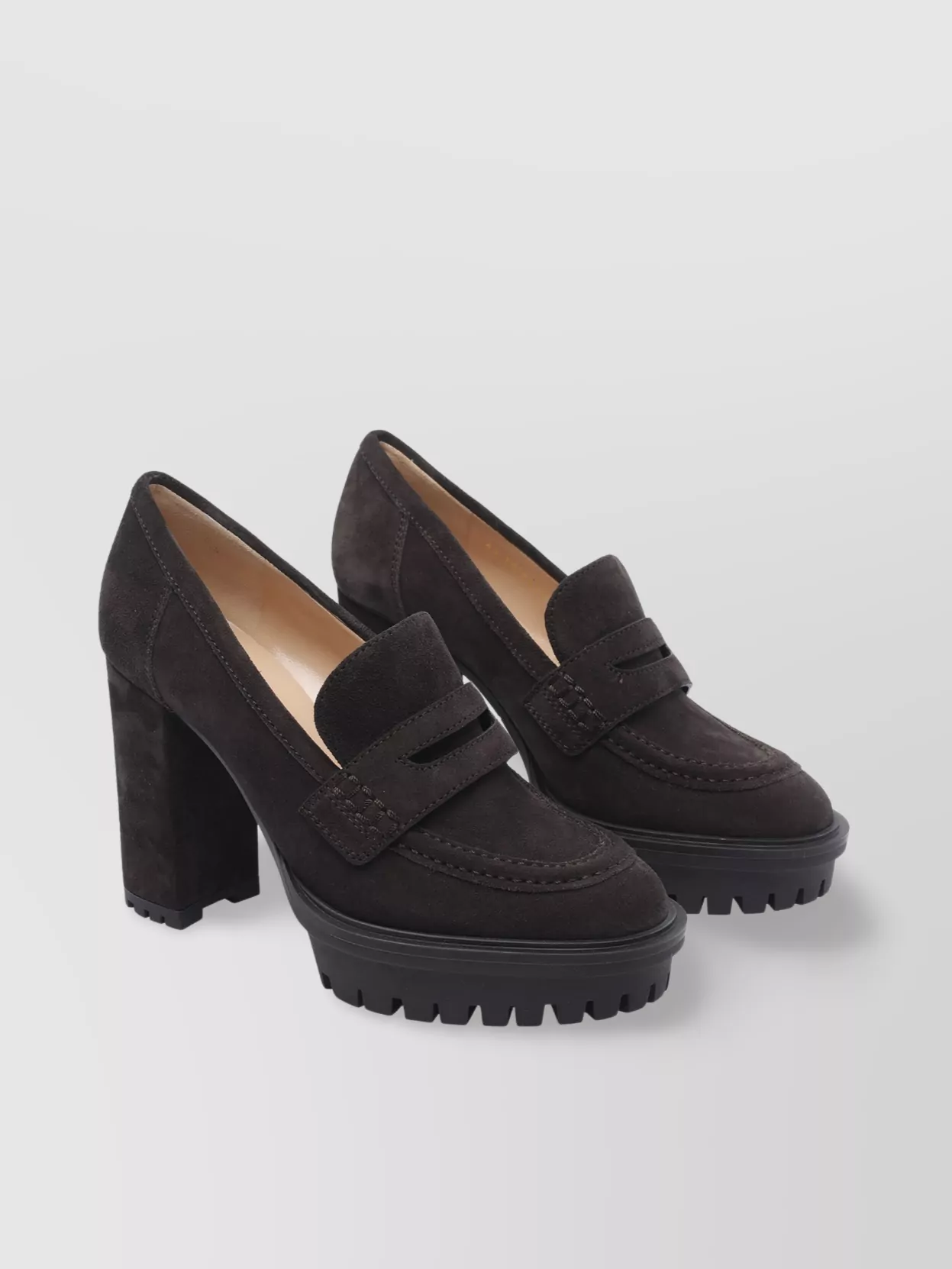 Gianvito Rossi Loafer Block Heel Chunky Sole Suede