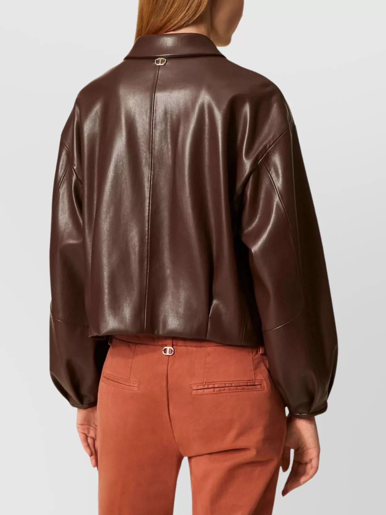Twin-Set Oversized Shiny Jacket Collared Neck Long Sleeves